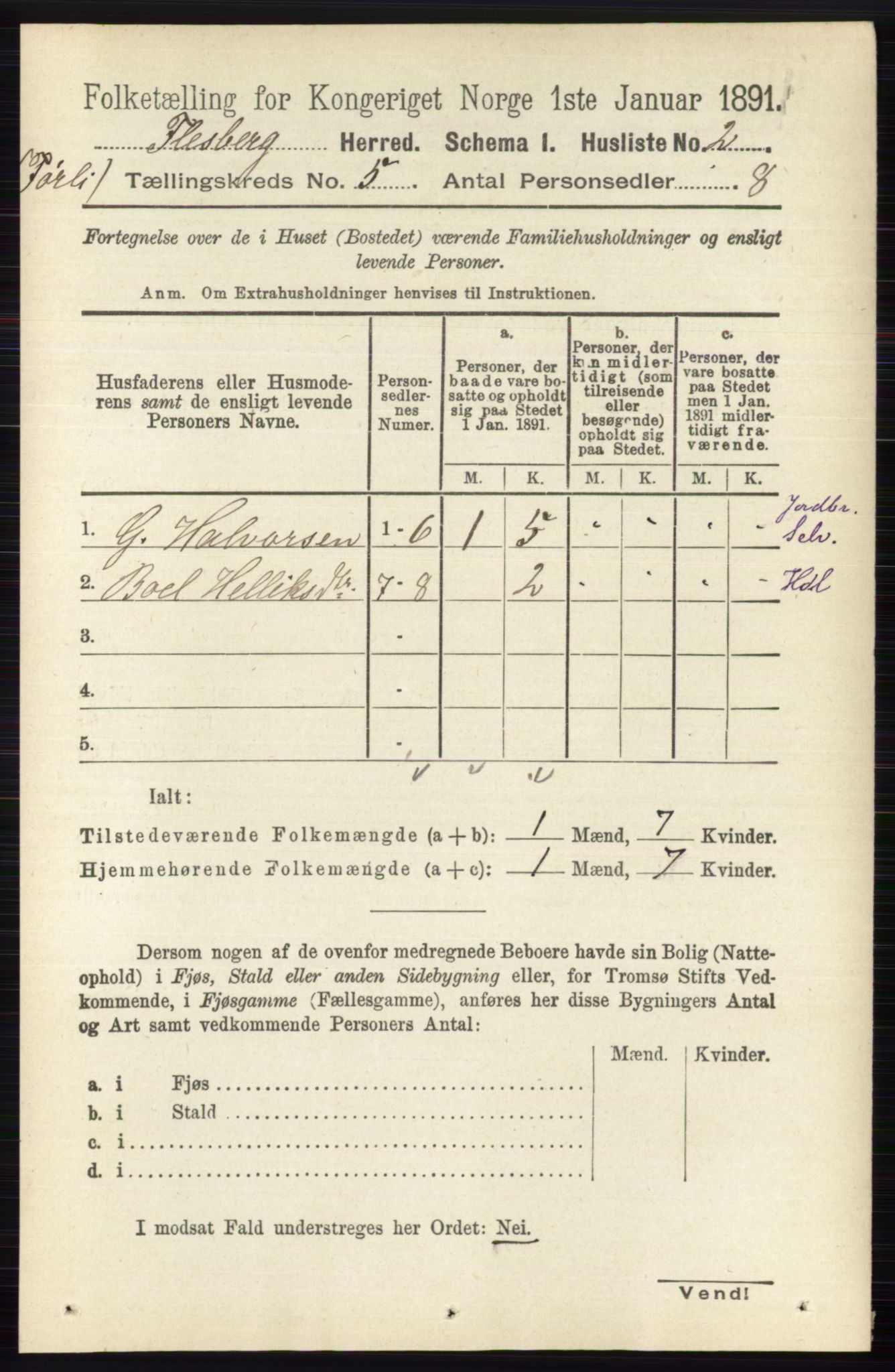 RA, 1891 census for 0631 Flesberg, 1891, p. 689