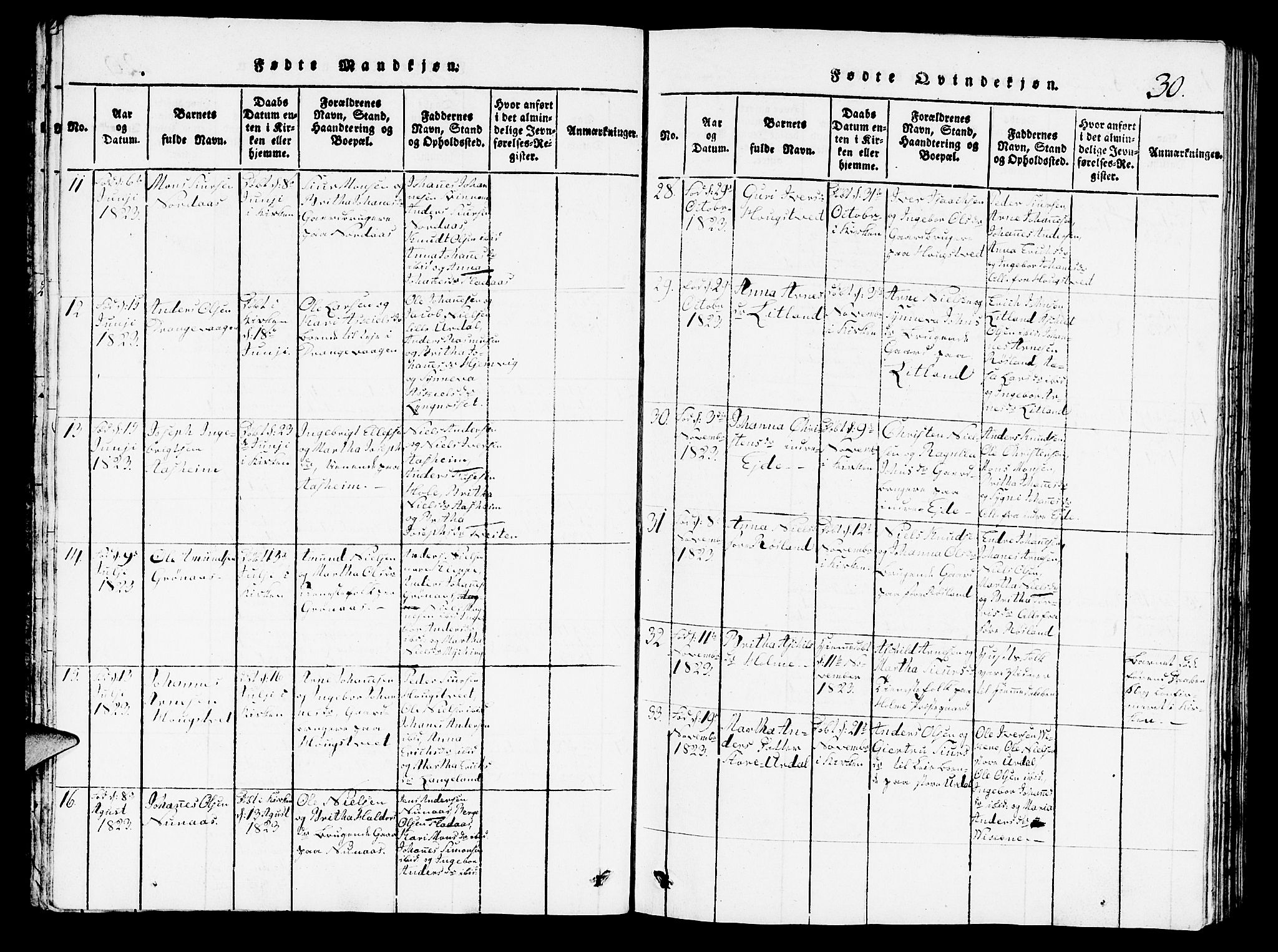 Hosanger sokneprestembete, AV/SAB-A-75801/H/Hab: Parish register (copy) no. A 1 /1, 1816-1856, p. 30