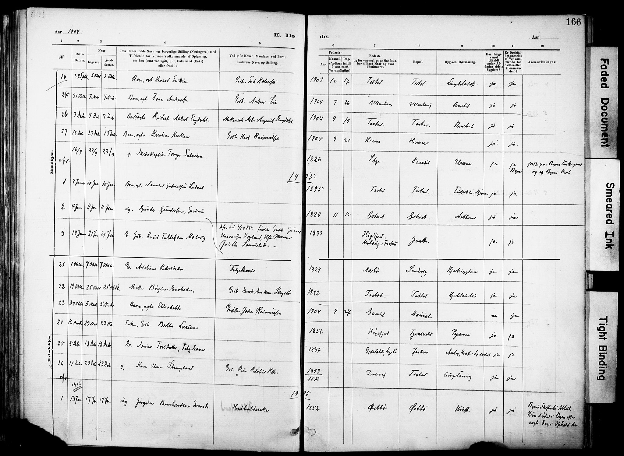 Hetland sokneprestkontor, SAST/A-101826/30/30BA/L0012: Parish register (official) no. A 12, 1882-1912, p. 166