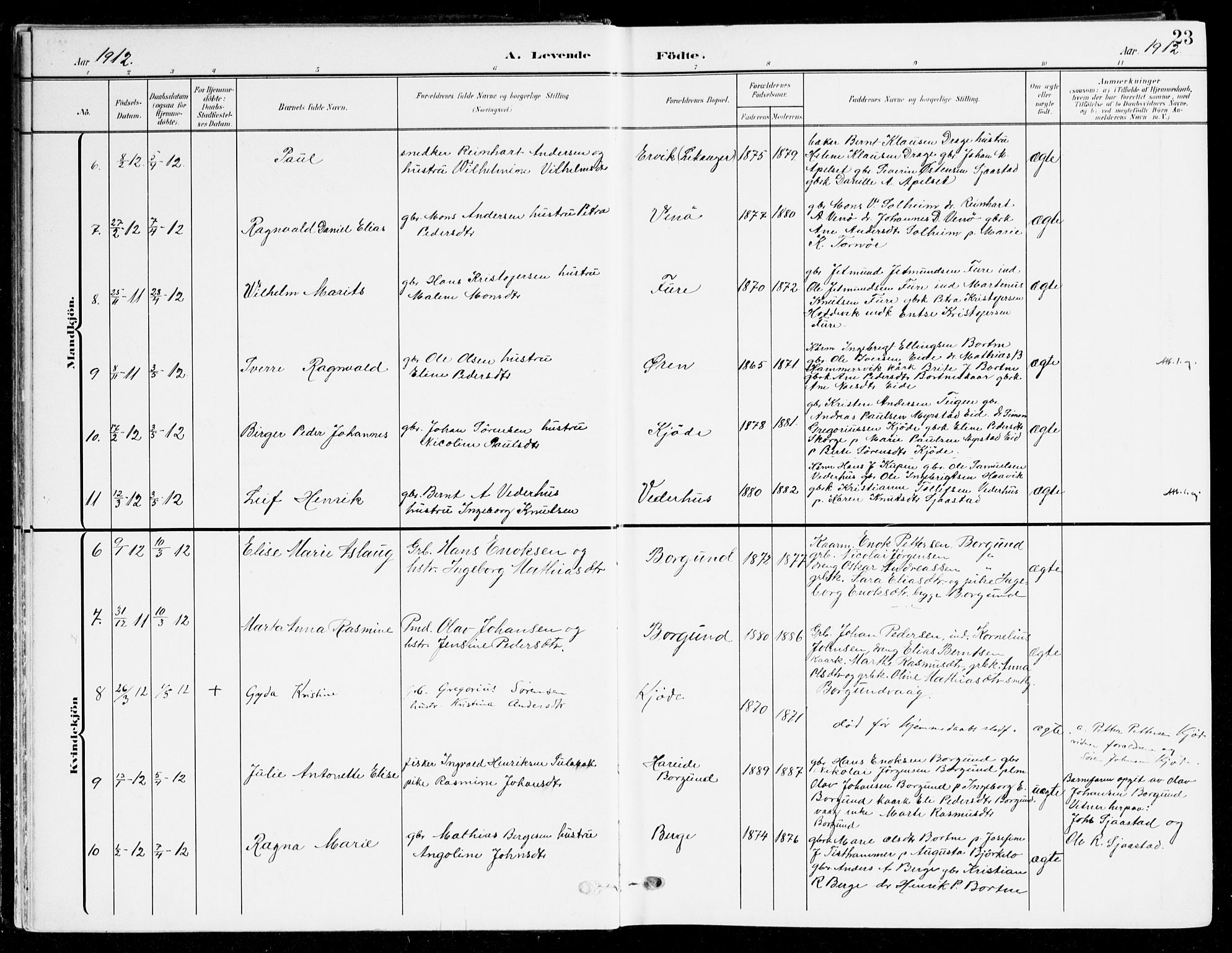 Selje sokneprestembete, AV/SAB-A-99938/H/Ha/Haa/Haab: Parish register (official) no. B 3, 1908-1923, p. 23