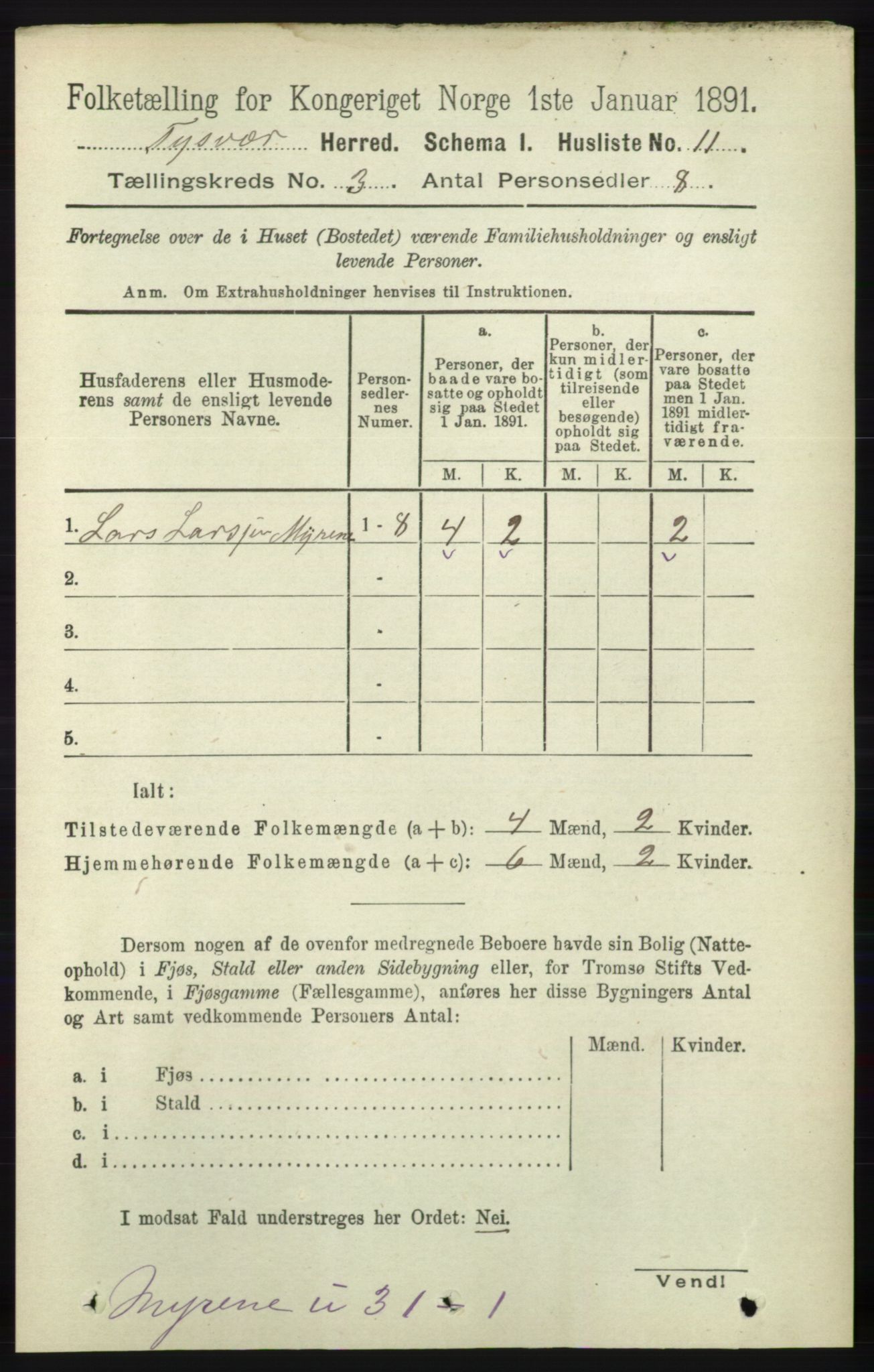 RA, 1891 census for 1146 Tysvær, 1891, p. 1193