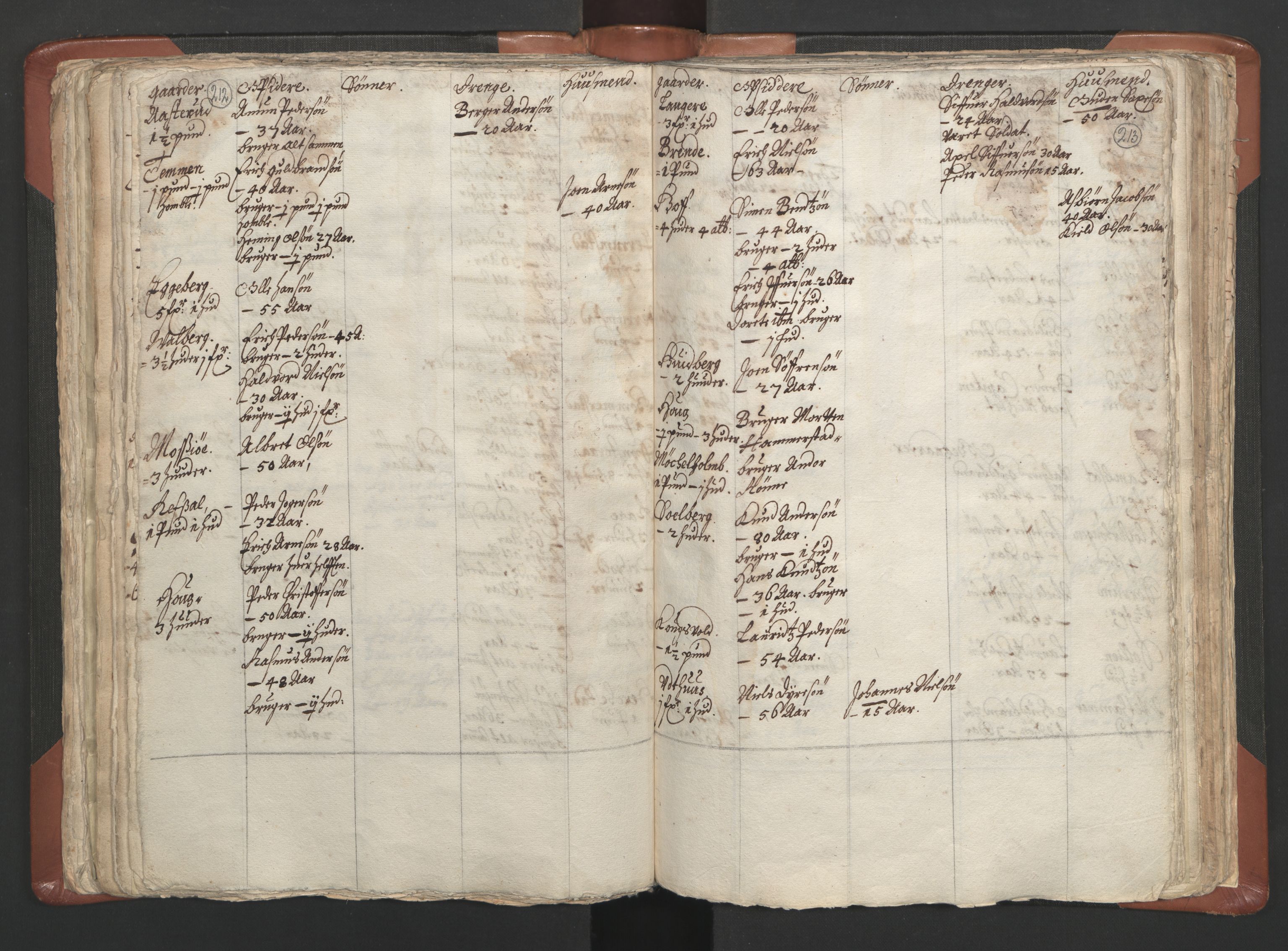 RA, Vicar's Census 1664-1666, no. 5: Hedmark deanery, 1664-1666, p. 212-213