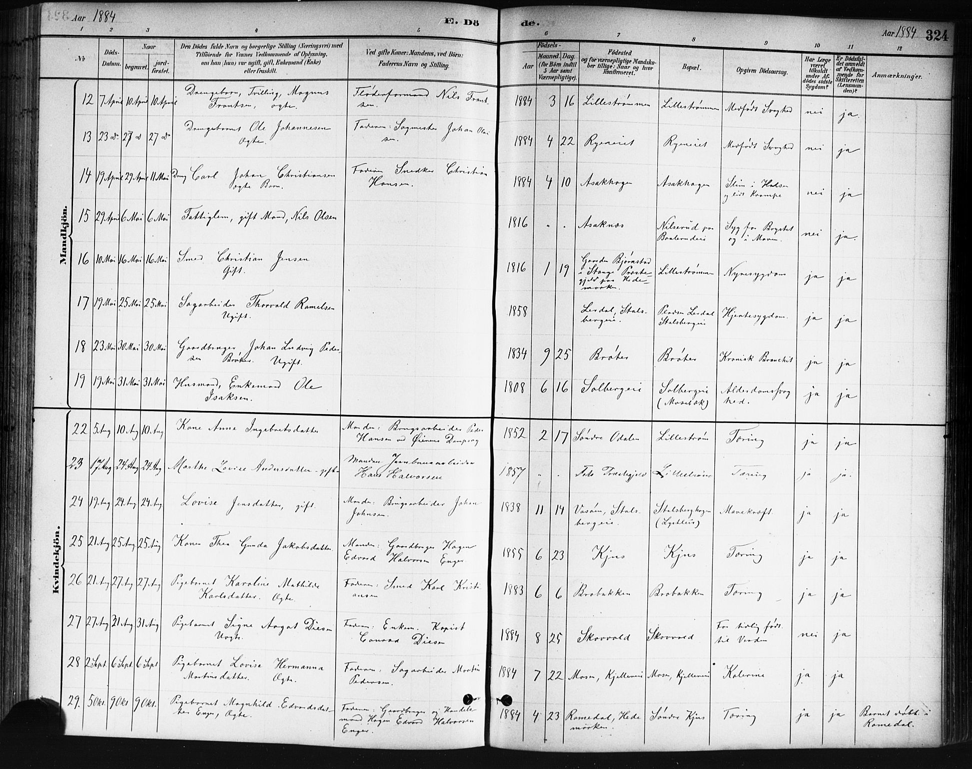 Skedsmo prestekontor Kirkebøker, SAO/A-10033a/G/Ga/L0004: Parish register (copy) no. I 4, 1883-1895, p. 324