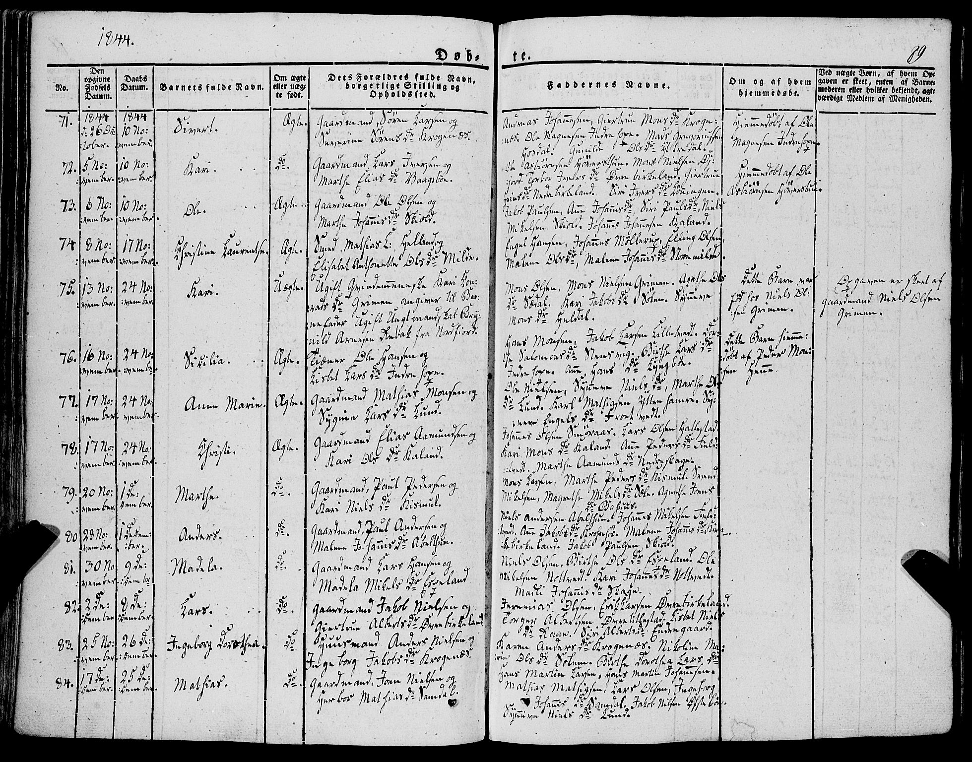 Fana Sokneprestembete, AV/SAB-A-75101/H/Haa/Haaa/L0008: Parish register (official) no. A 8, 1829-1851, p. 89