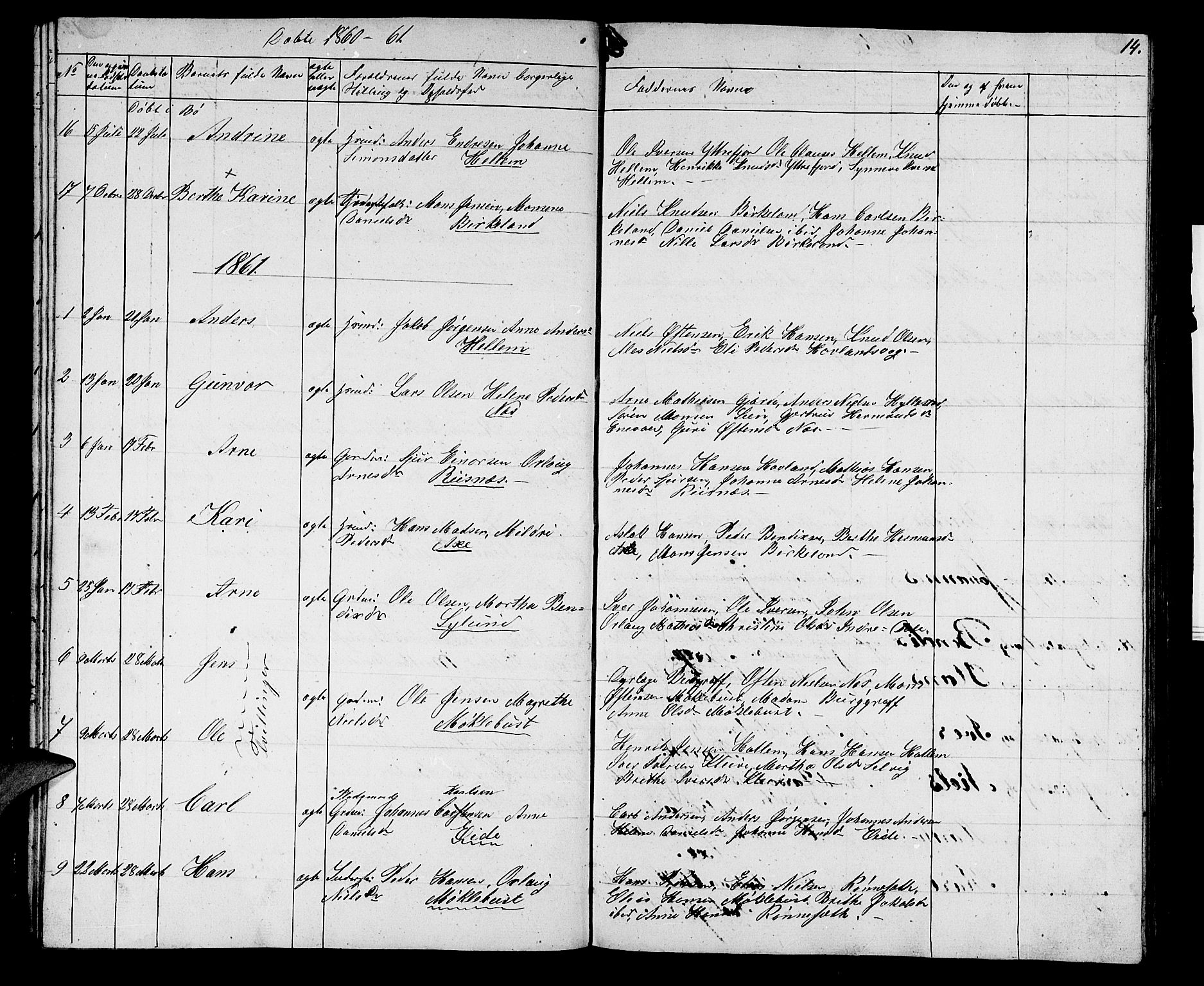 Hyllestad sokneprestembete, SAB/A-80401: Parish register (copy) no. A 1, 1853-1875, p. 14