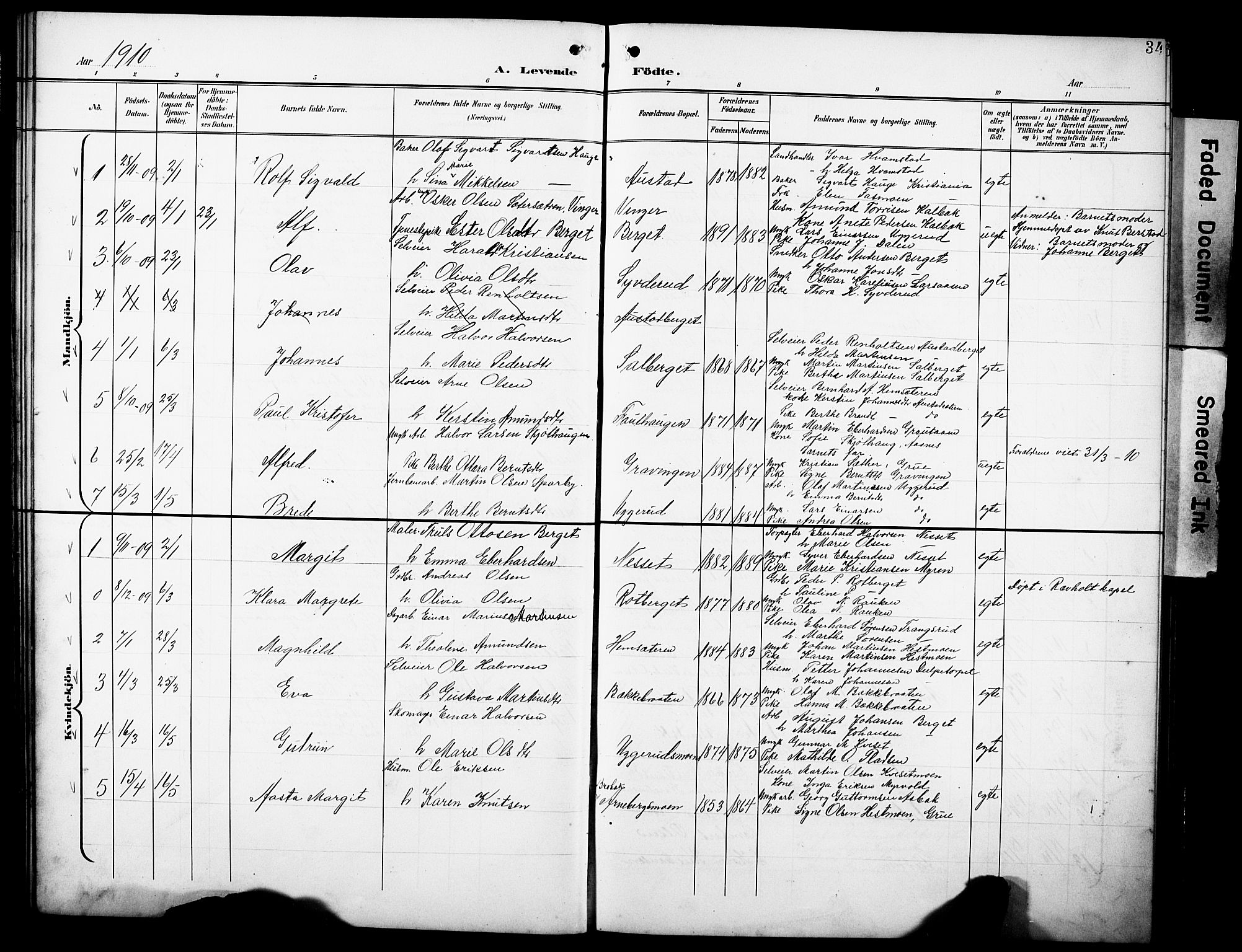 Hof prestekontor, SAH/PREST-038/H/Ha/Hab/L0005: Parish register (copy) no. 5, 1899-1916, p. 34