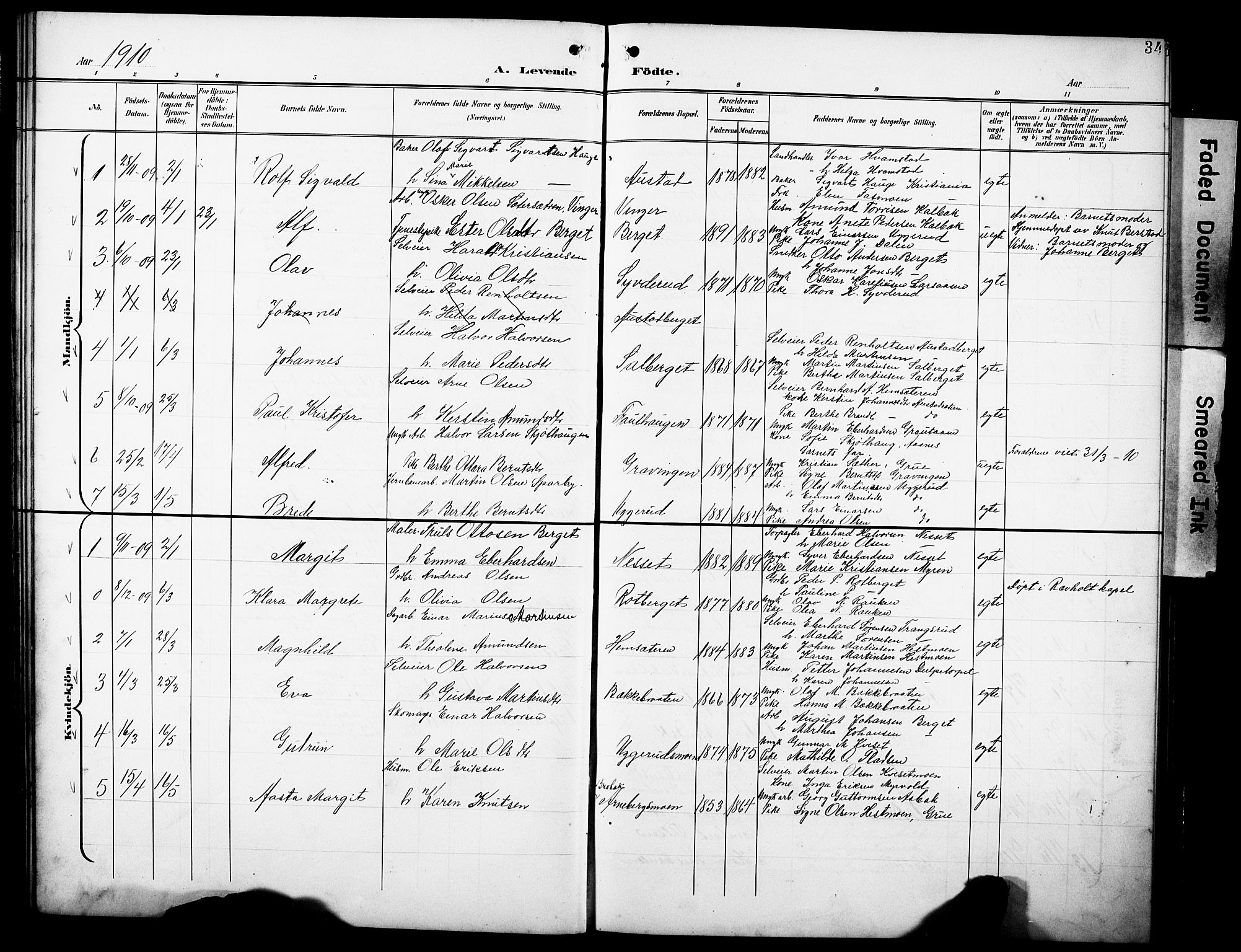 Hof prestekontor, AV/SAH-PREST-038/H/Ha/Hab/L0005: Parish register (copy) no. 5, 1899-1916, p. 34