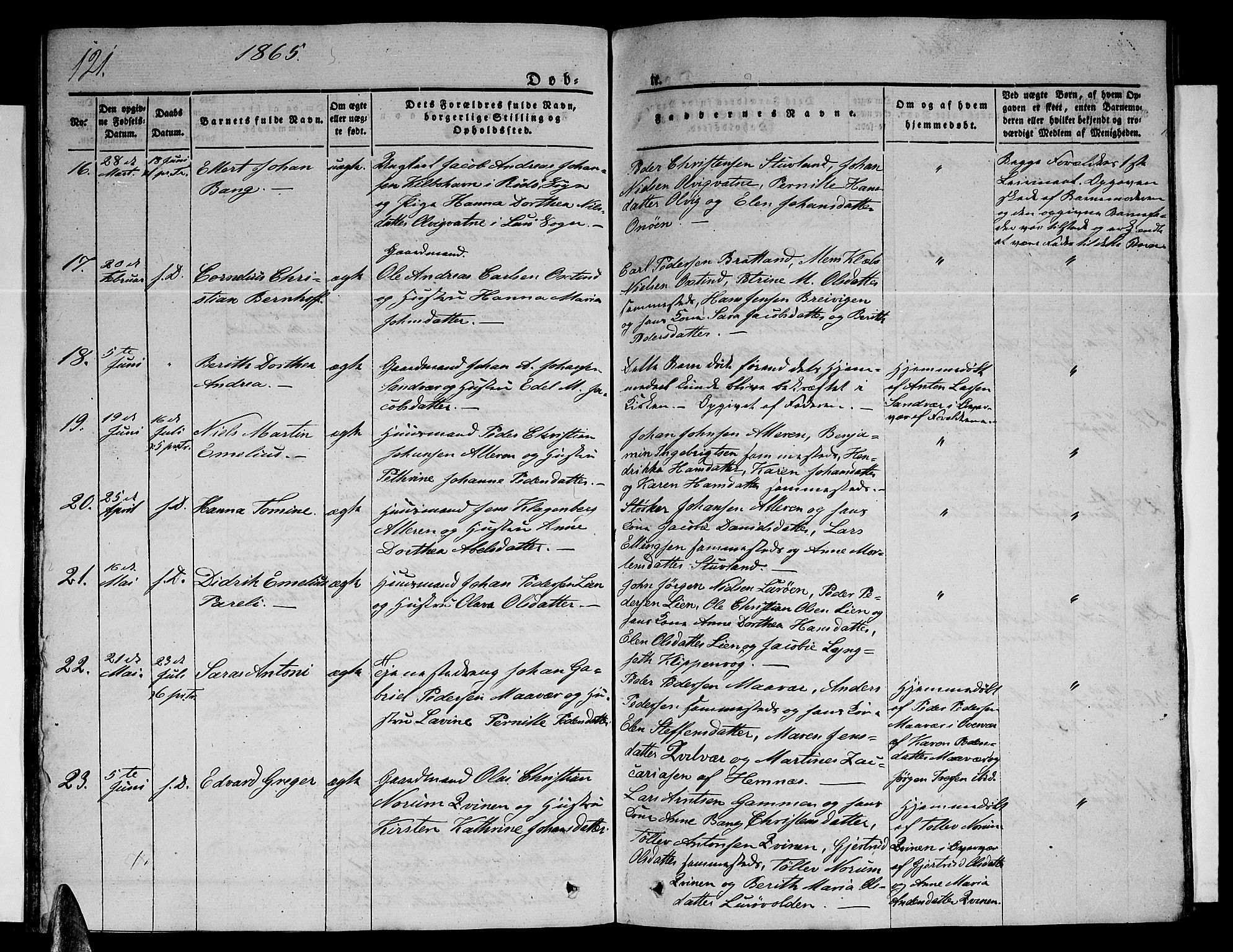 Ministerialprotokoller, klokkerbøker og fødselsregistre - Nordland, SAT/A-1459/839/L0572: Parish register (copy) no. 839C02, 1841-1873, p. 121