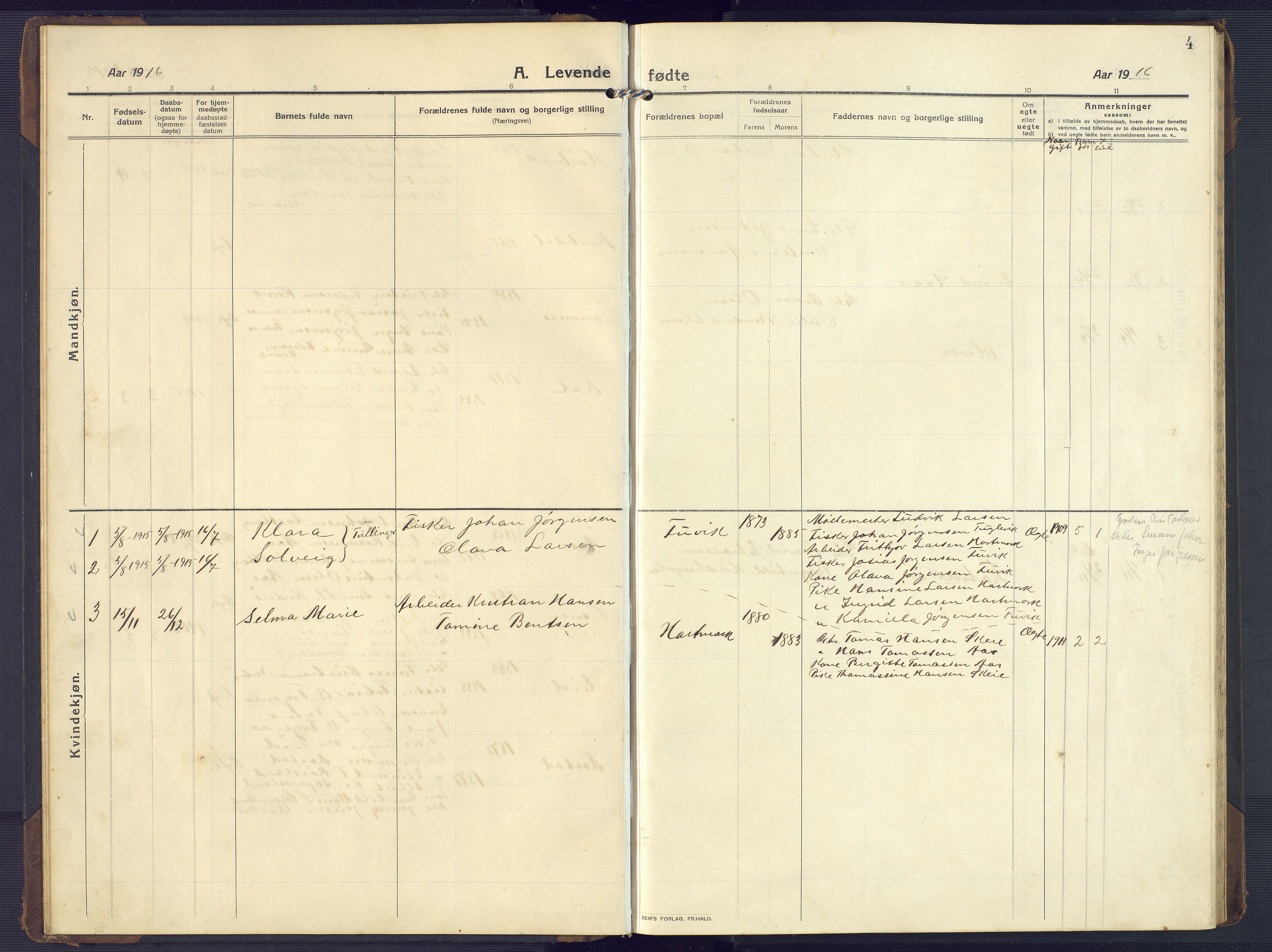 Mandal sokneprestkontor, AV/SAK-1111-0030/F/Fb/Fbb/L0005: Parish register (copy) no. B 5, 1913-1957, p. 4