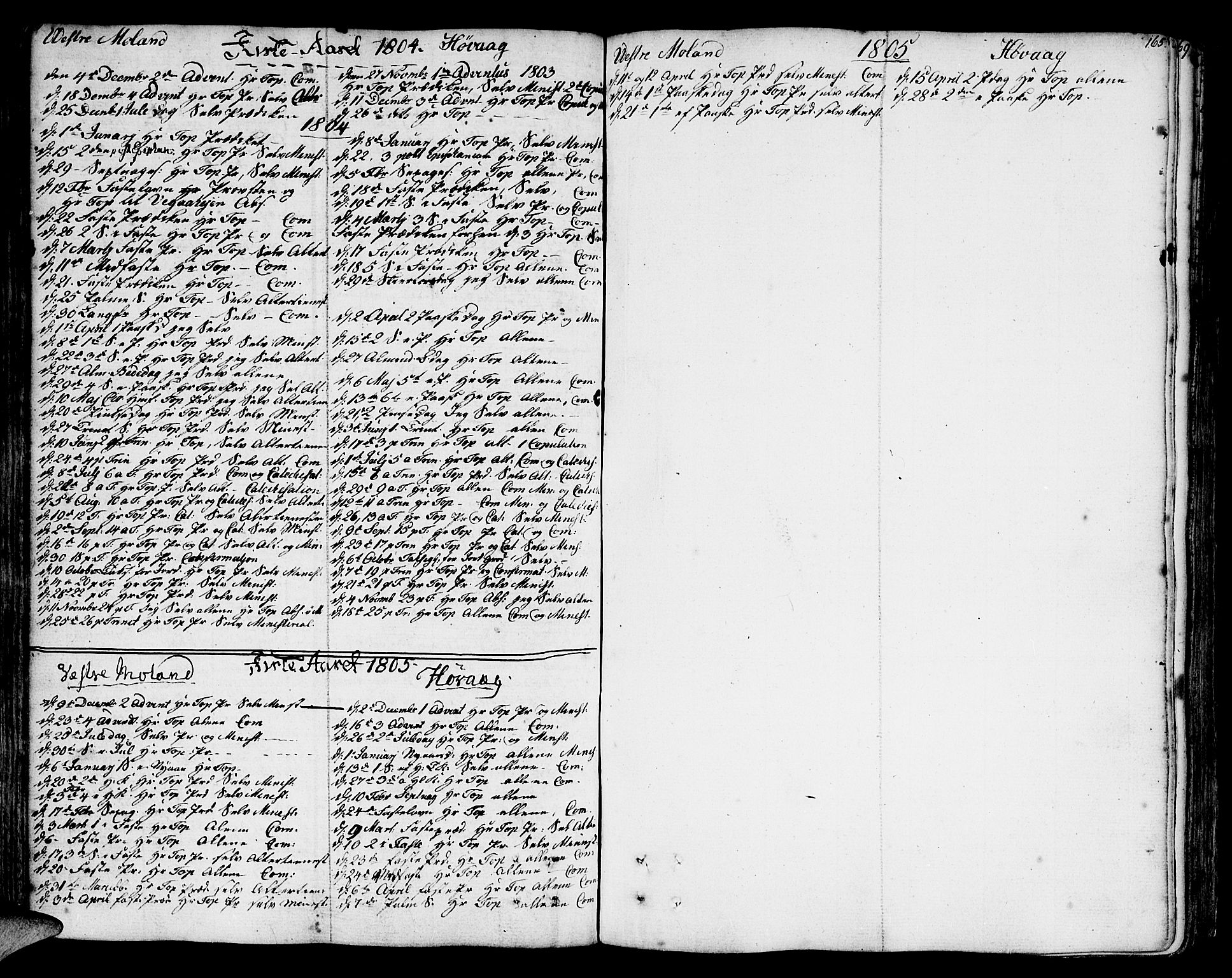 Vestre Moland sokneprestkontor, SAK/1111-0046/F/Fa/Fab/L0002: Parish register (official) no. A 2, 1760-1816, p. 165