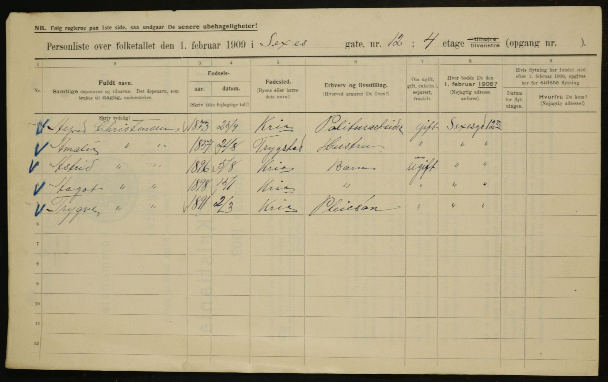 OBA, Municipal Census 1909 for Kristiania, 1909, p. 86024