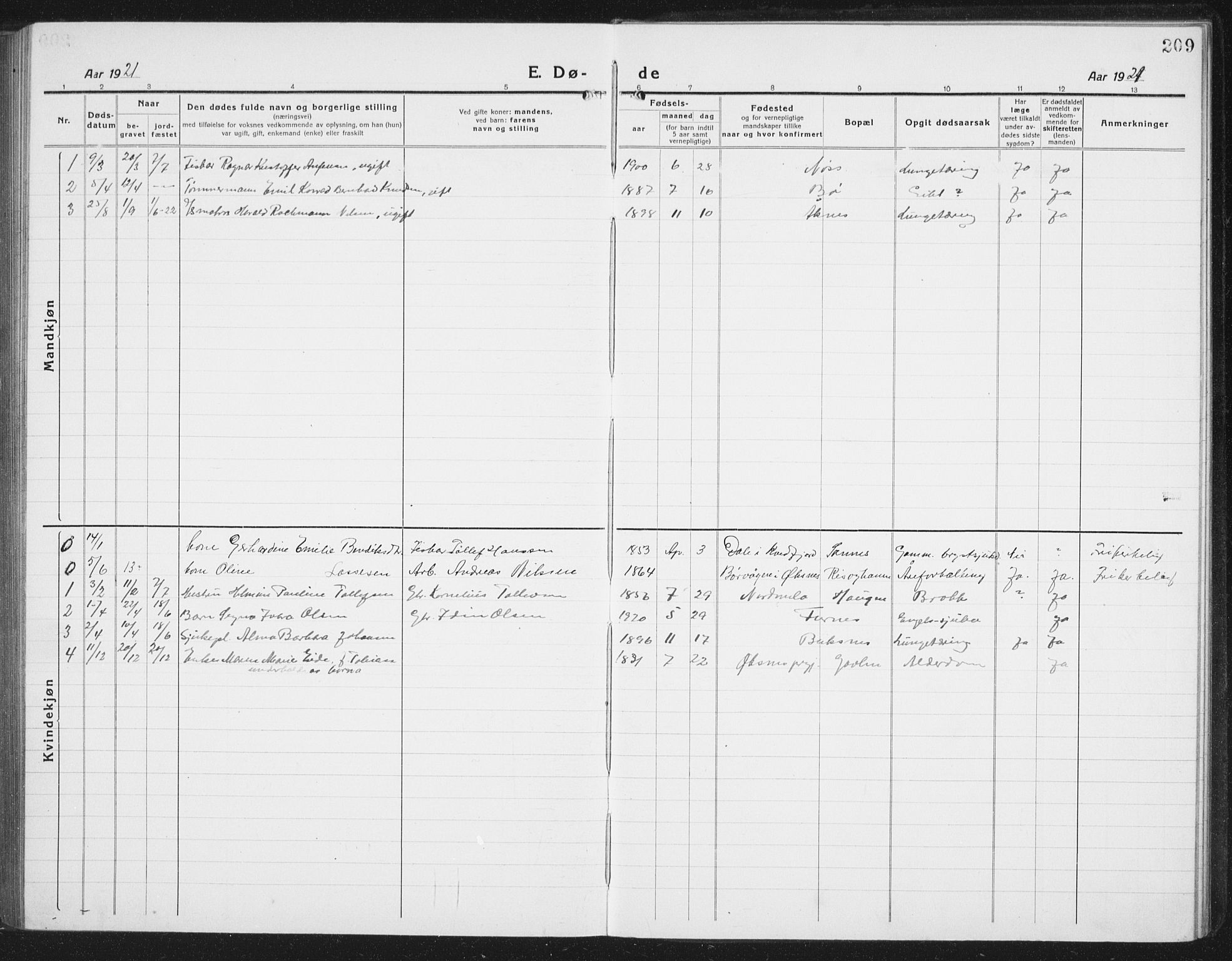 Ministerialprotokoller, klokkerbøker og fødselsregistre - Nordland, SAT/A-1459/898/L1428: Parish register (copy) no. 898C03, 1918-1938, p. 209