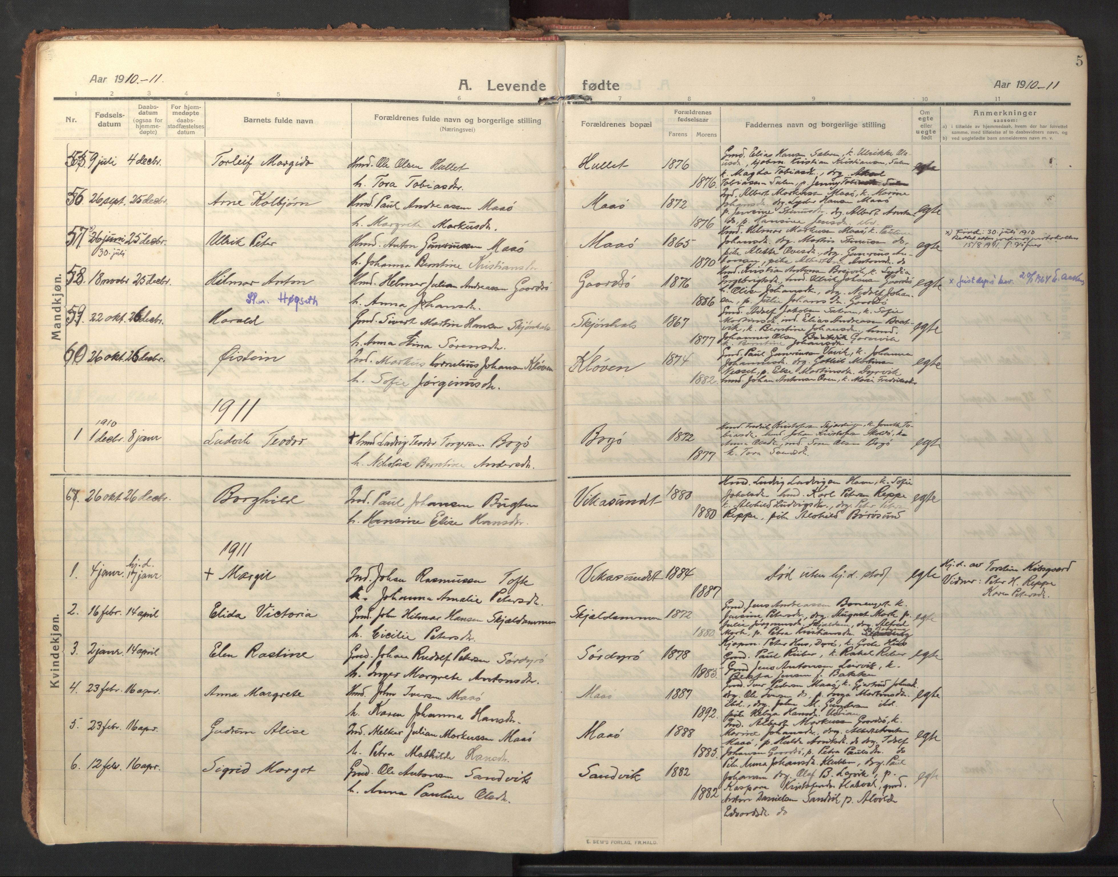Ministerialprotokoller, klokkerbøker og fødselsregistre - Sør-Trøndelag, SAT/A-1456/640/L0581: Parish register (official) no. 640A06, 1910-1924, p. 5