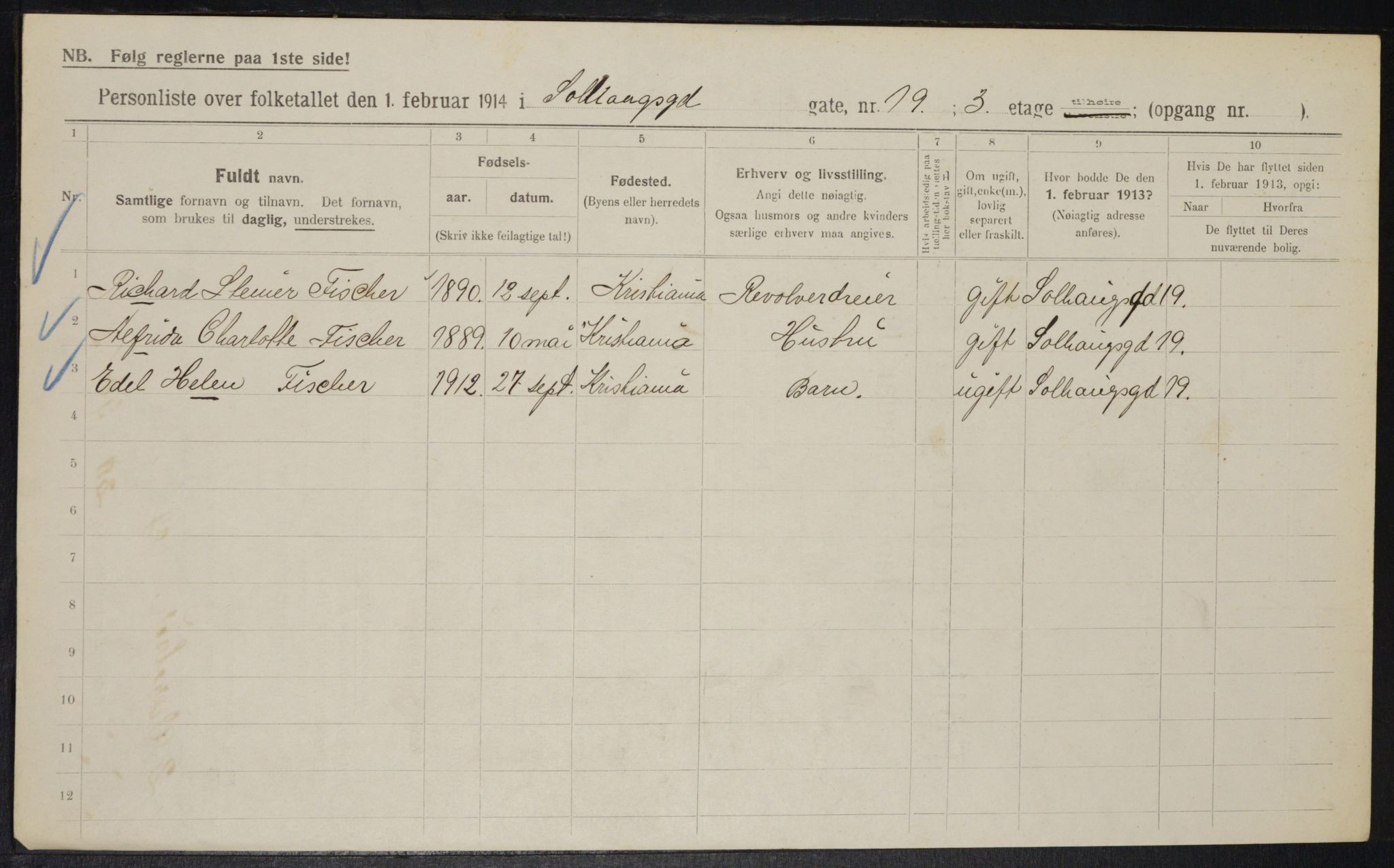 OBA, Municipal Census 1914 for Kristiania, 1914, p. 99381