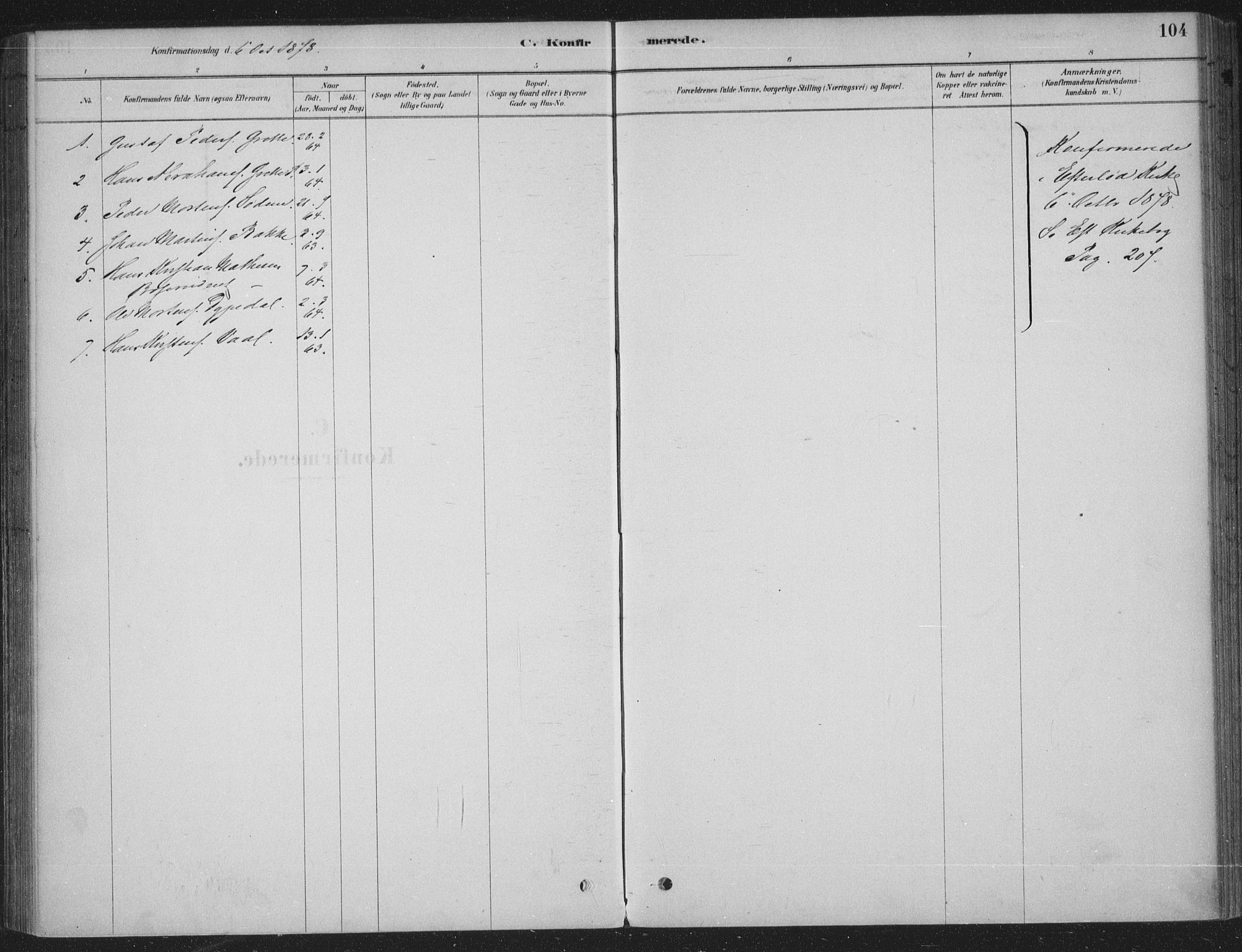 Sandsvær kirkebøker, SAKO/A-244/F/Fe/L0001: Parish register (official) no. V 1, 1878-1936, p. 104