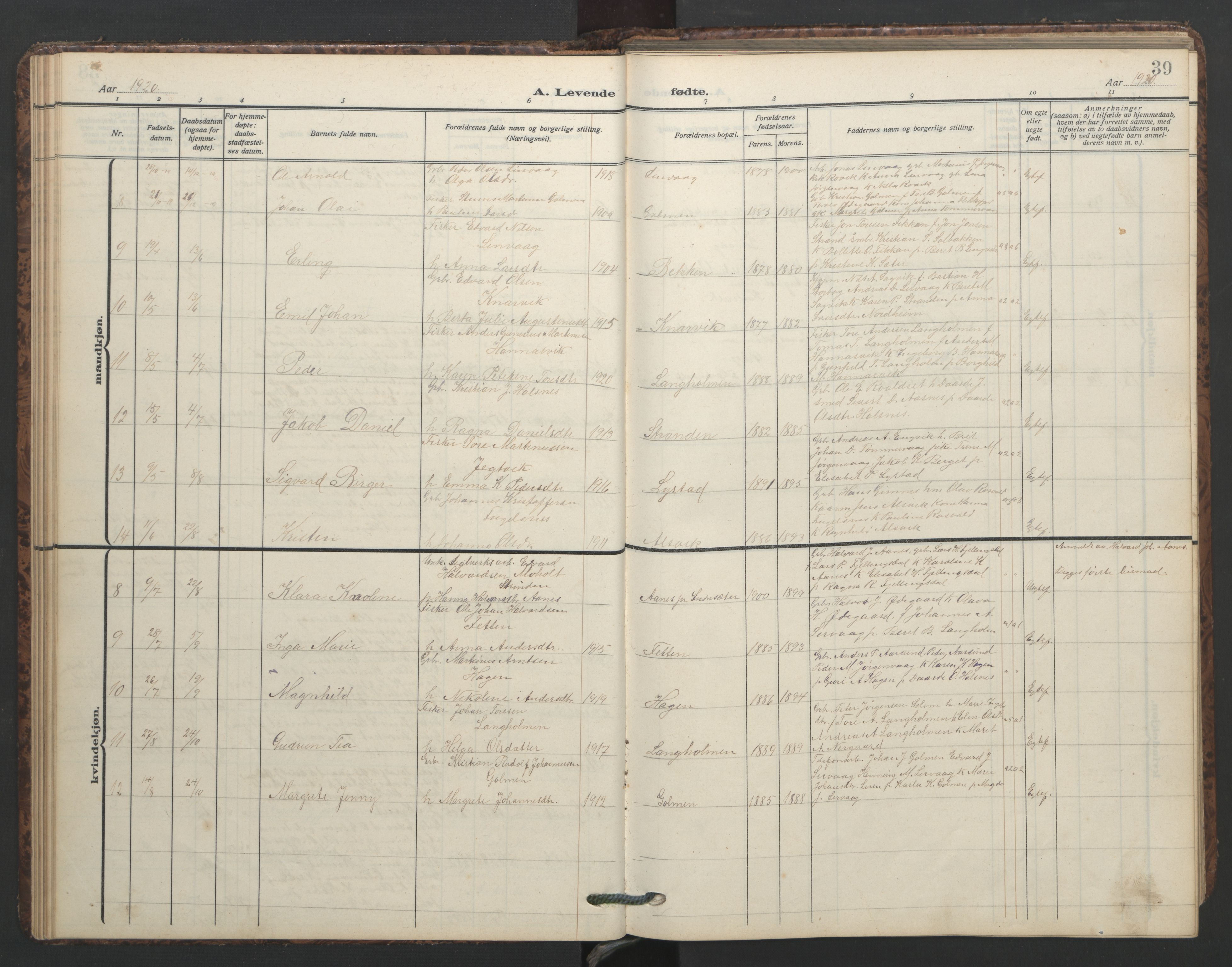 Ministerialprotokoller, klokkerbøker og fødselsregistre - Møre og Romsdal, AV/SAT-A-1454/577/L0897: Parish register (copy) no. 577C01, 1909-1946, p. 39