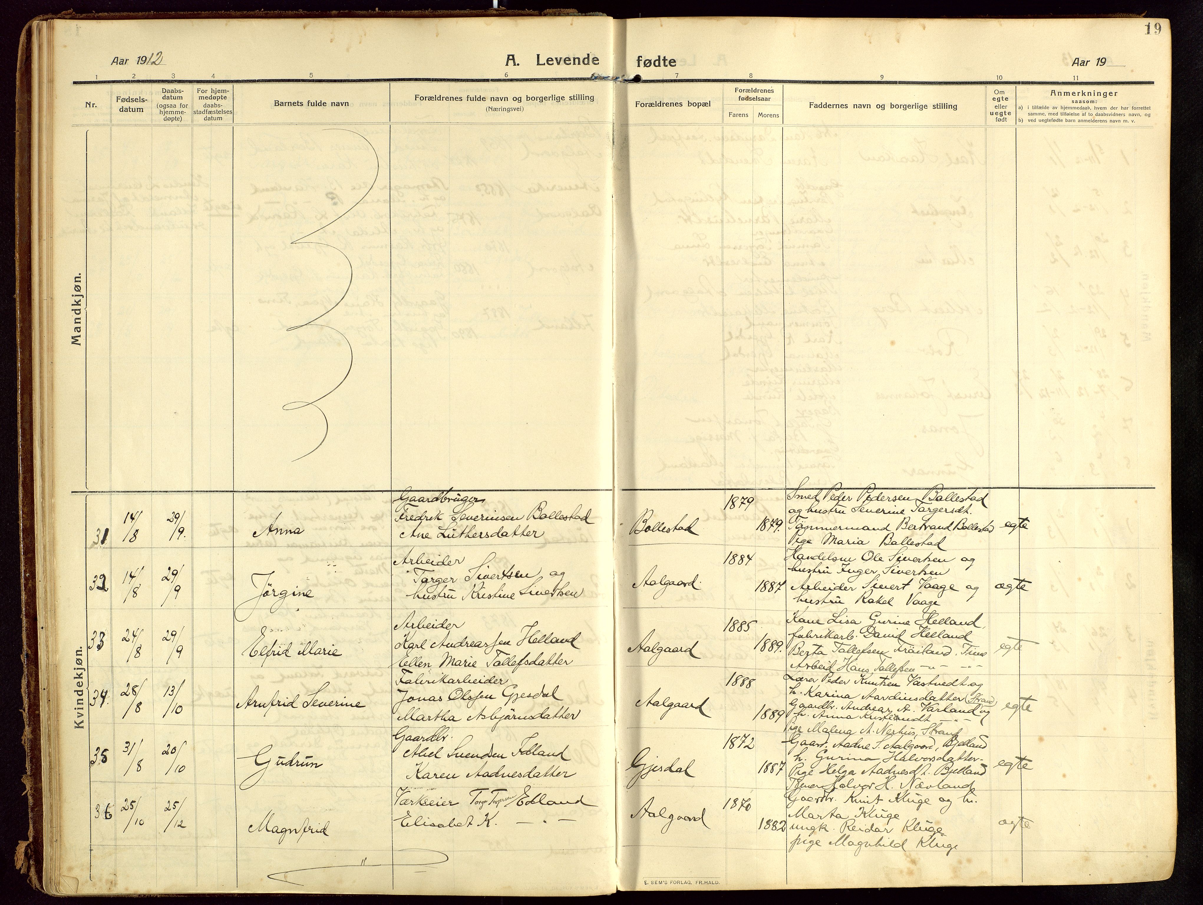 Lye sokneprestkontor, AV/SAST-A-101794/002/B/L0001: Parish register (official) no. A 13, 1910-1925, p. 19