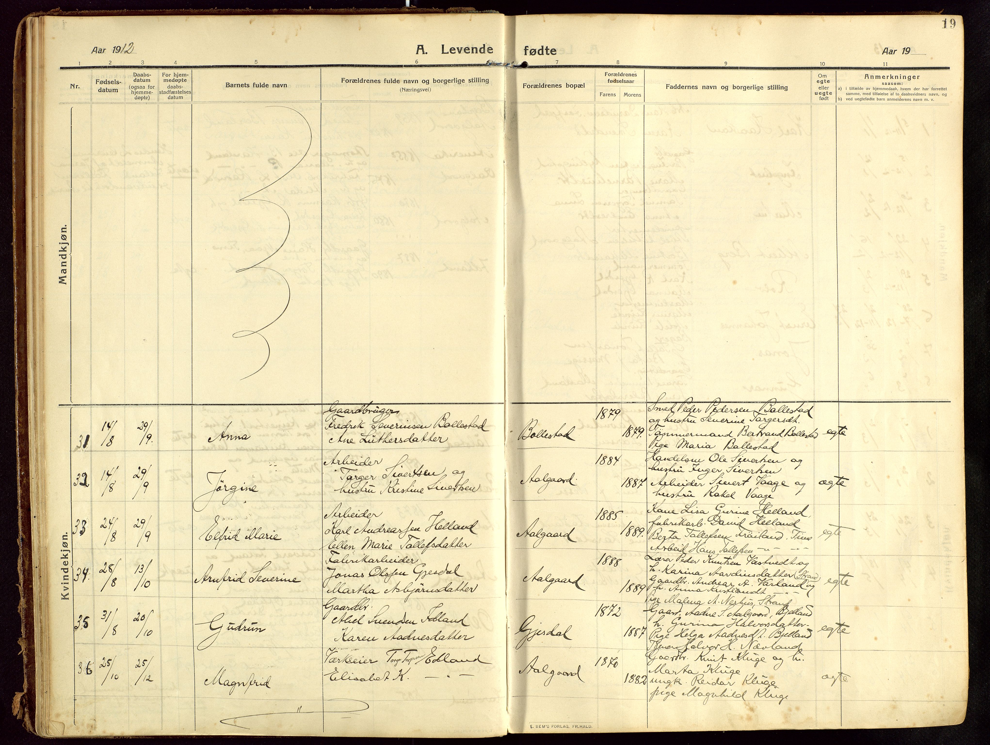 Lye sokneprestkontor, SAST/A-101794/002/B/L0001: Parish register (official) no. A 13, 1910-1925, p. 19