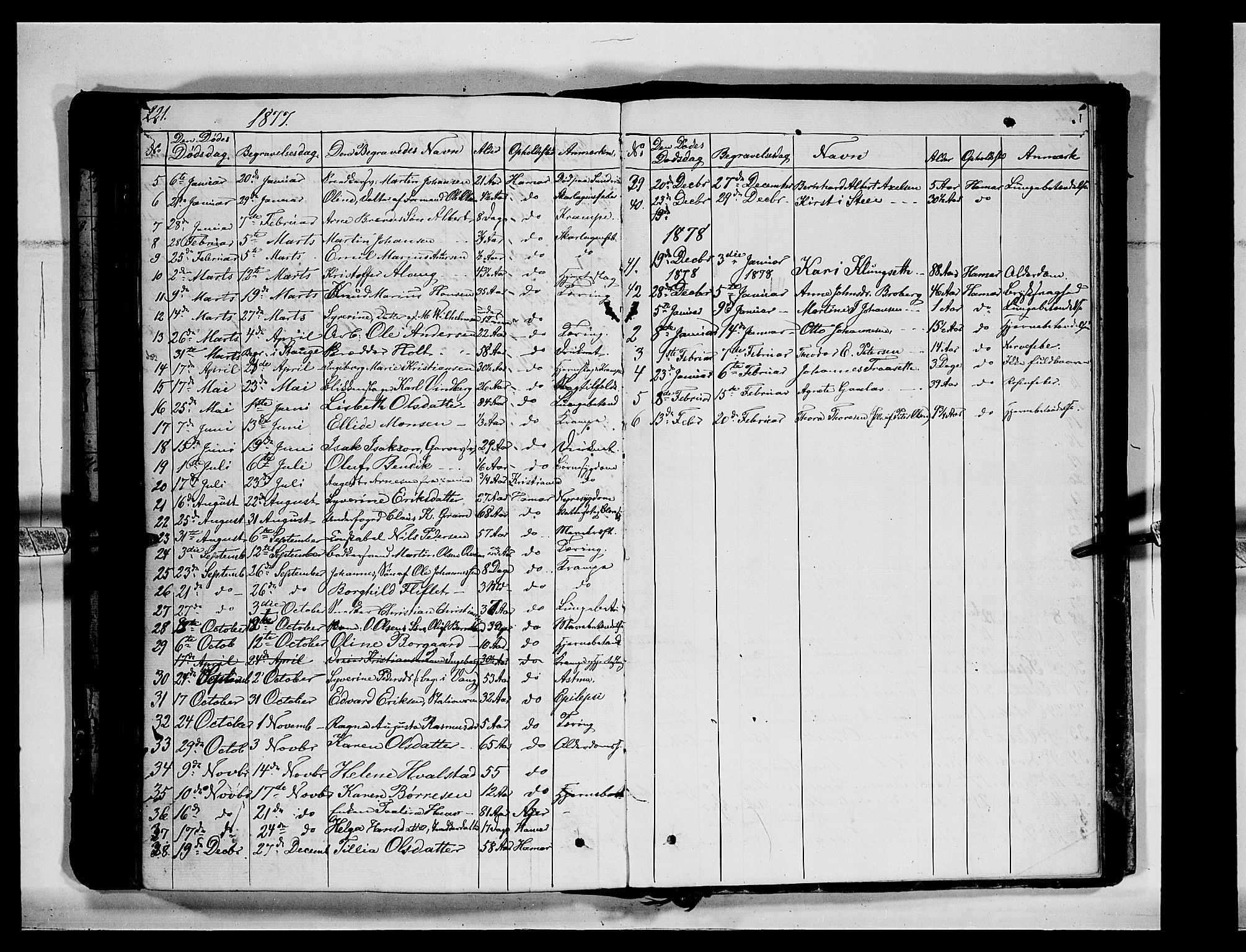 Vang prestekontor, Hedmark, SAH/PREST-008/H/Ha/Hab/L0011: Parish register (copy) no. 11, 1855-1878, p. 221