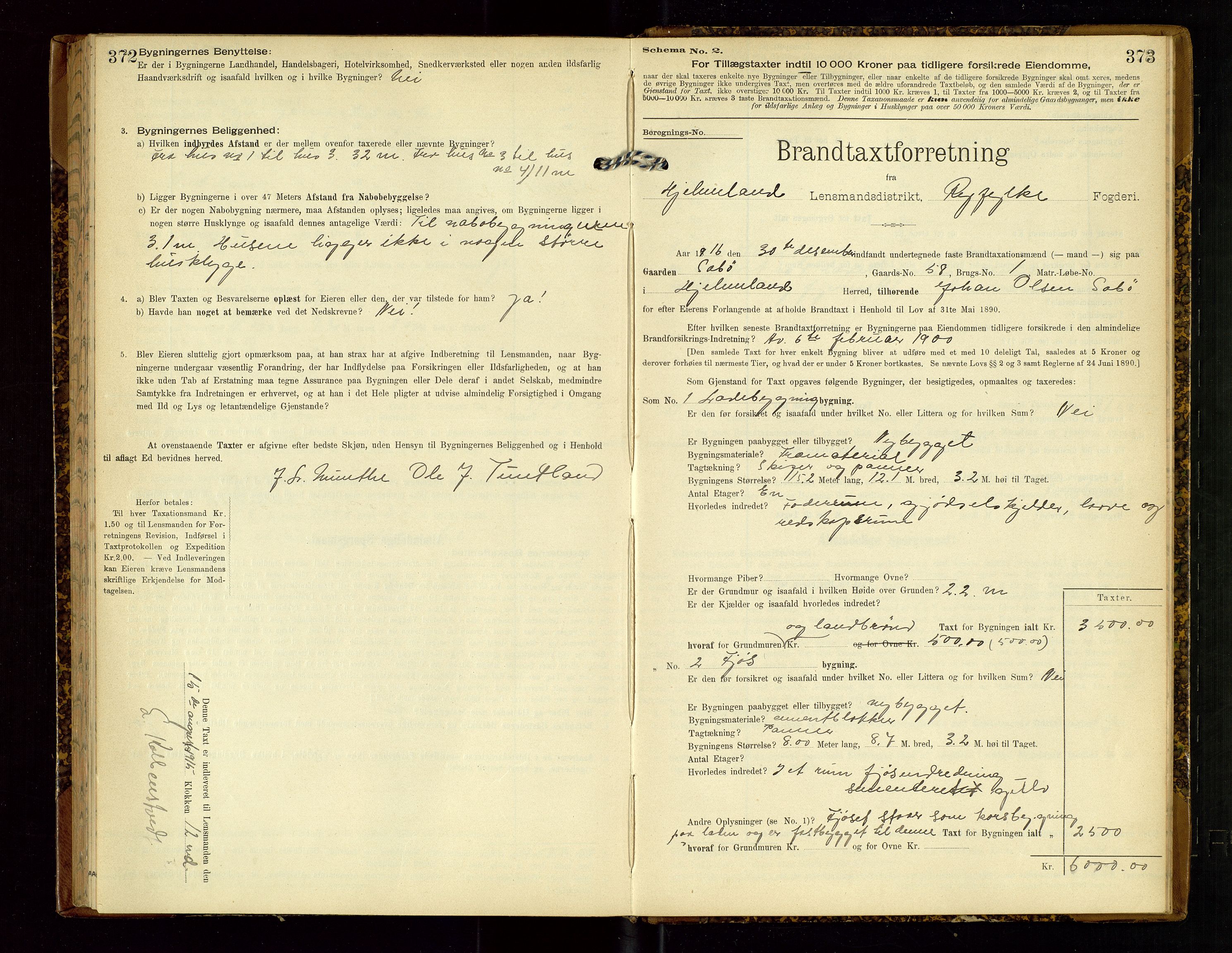 Hjelmeland lensmannskontor, AV/SAST-A-100439/Gob/L0002: "Brandtaxationsprotokol", 1904-1920, p. 372-373