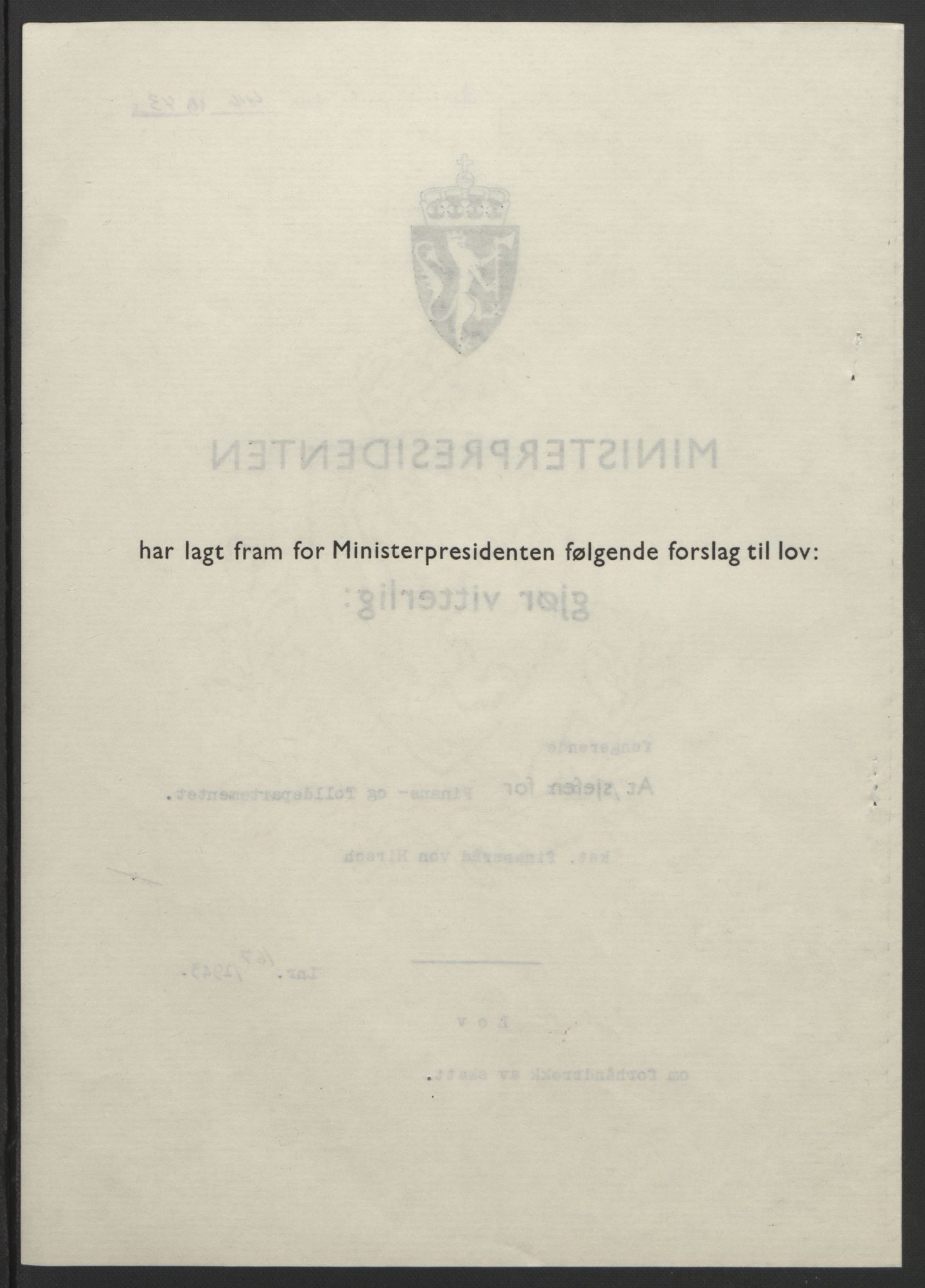 NS-administrasjonen 1940-1945 (Statsrådsekretariatet, de kommisariske statsråder mm), RA/S-4279/D/Db/L0099: Lover, 1943, p. 788