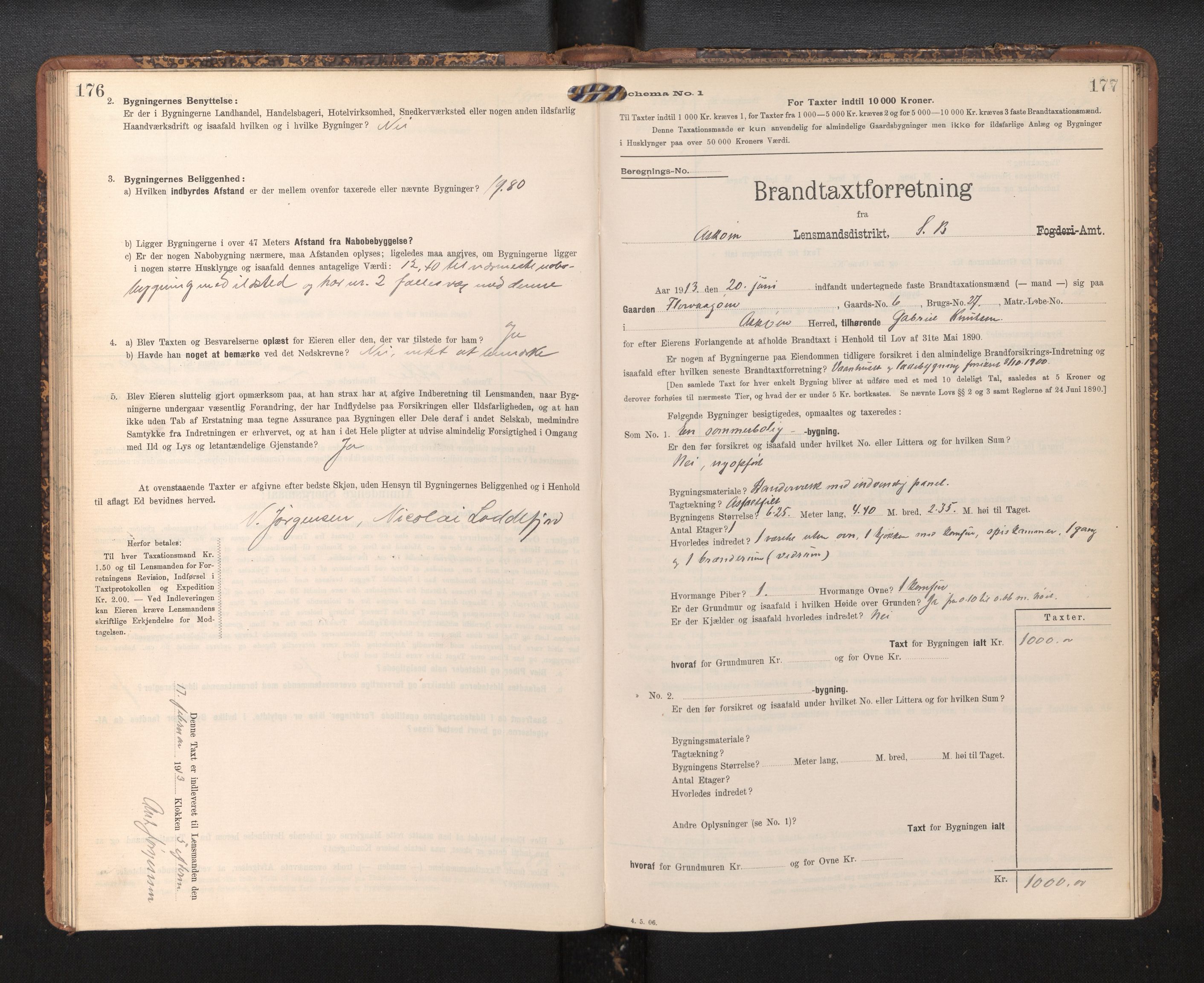 Lensmannen i Askøy, AV/SAB-A-31001/0012/L0005: Branntakstprotokoll, skjematakst, 1907-1915, p. 176-177