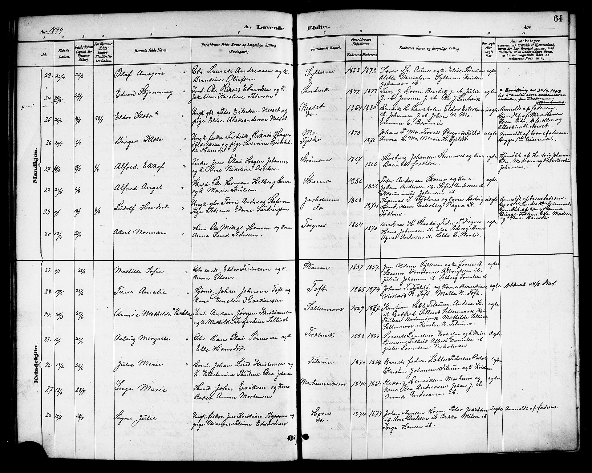 Ministerialprotokoller, klokkerbøker og fødselsregistre - Nordland, SAT/A-1459/813/L0213: Parish register (copy) no. 813C05, 1887-1903, p. 64