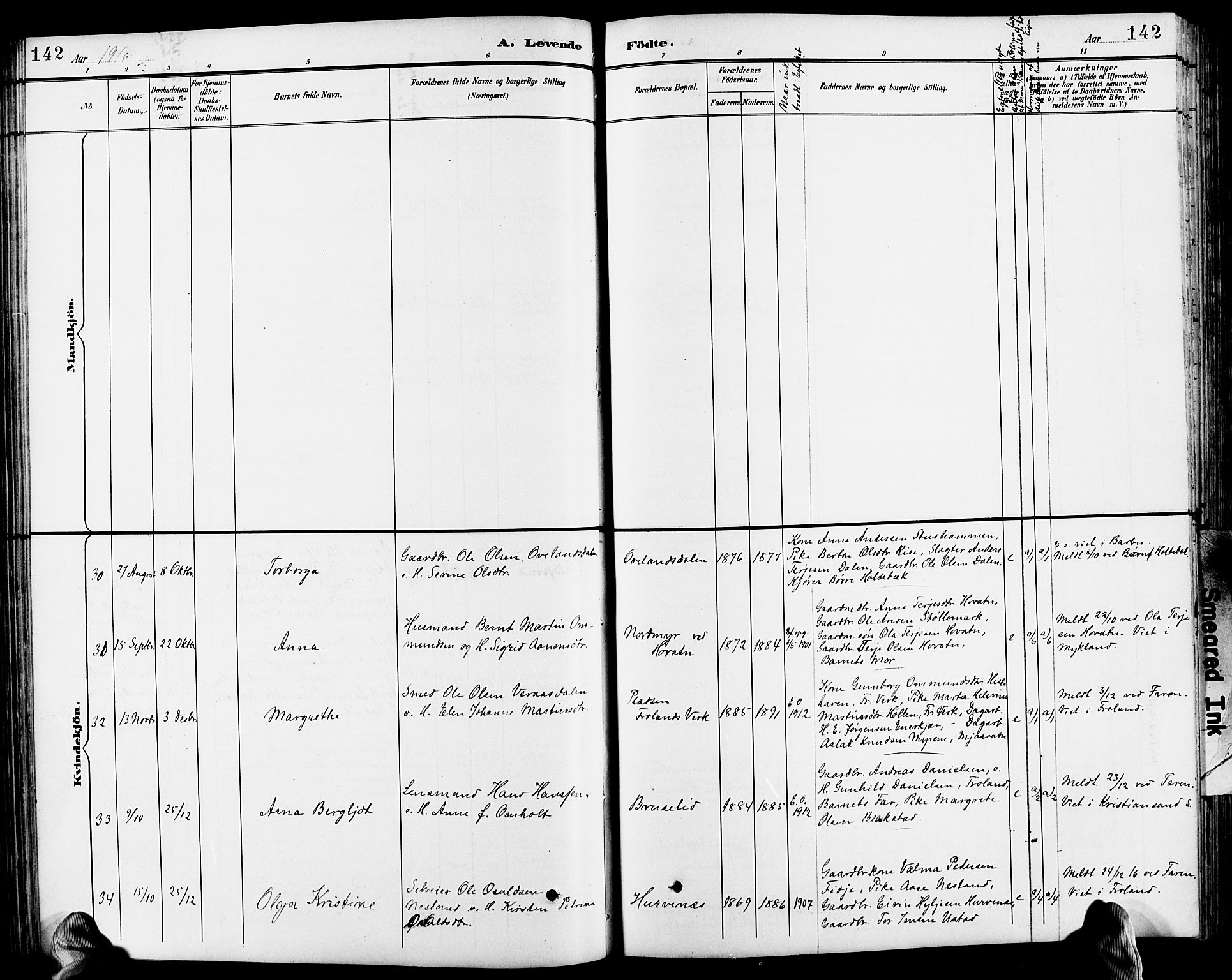 Froland sokneprestkontor, SAK/1111-0013/F/Fb/L0010: Parish register (copy) no. B 10, 1893-1920, p. 142