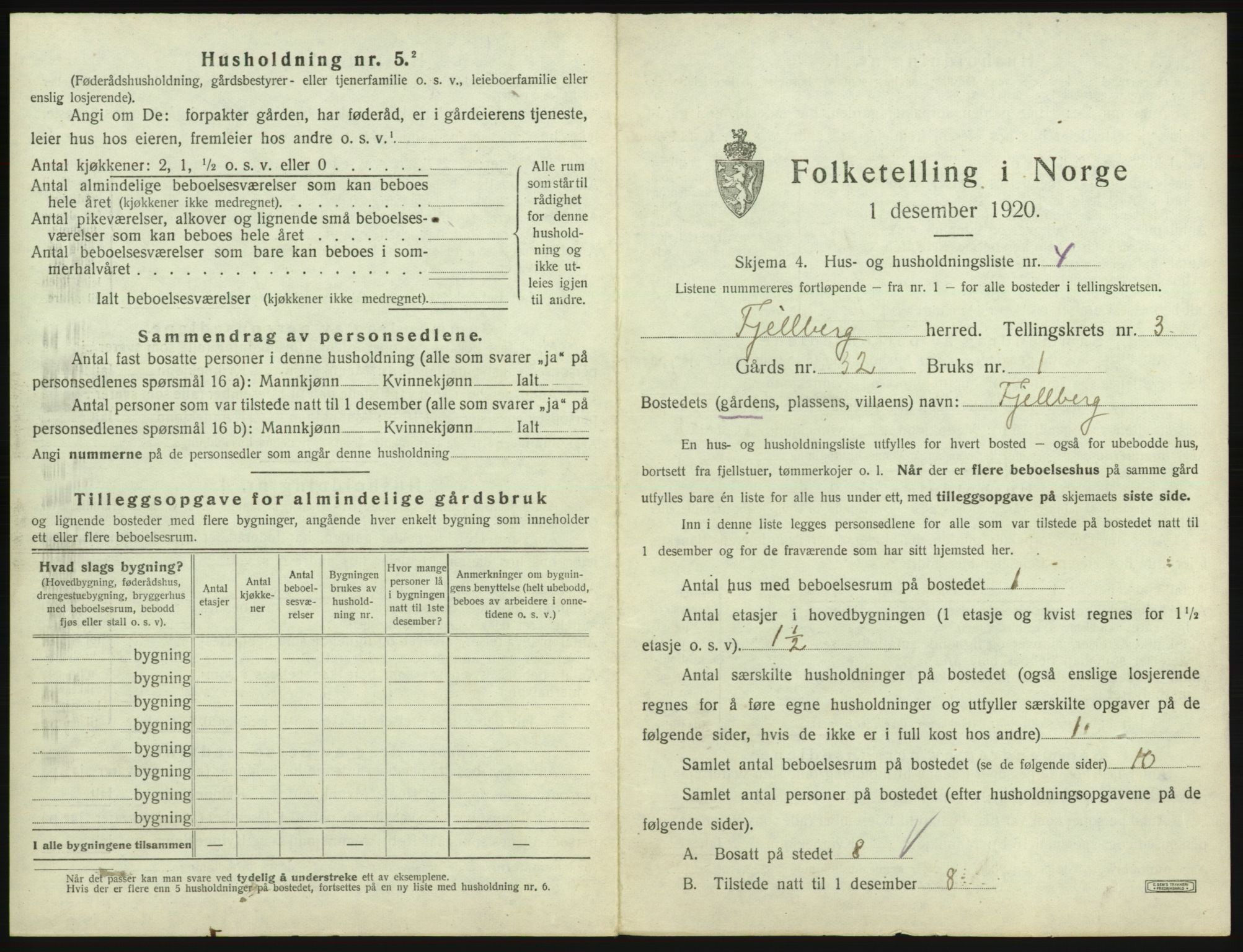 SAB, 1920 census for Fjelberg, 1920, p. 131