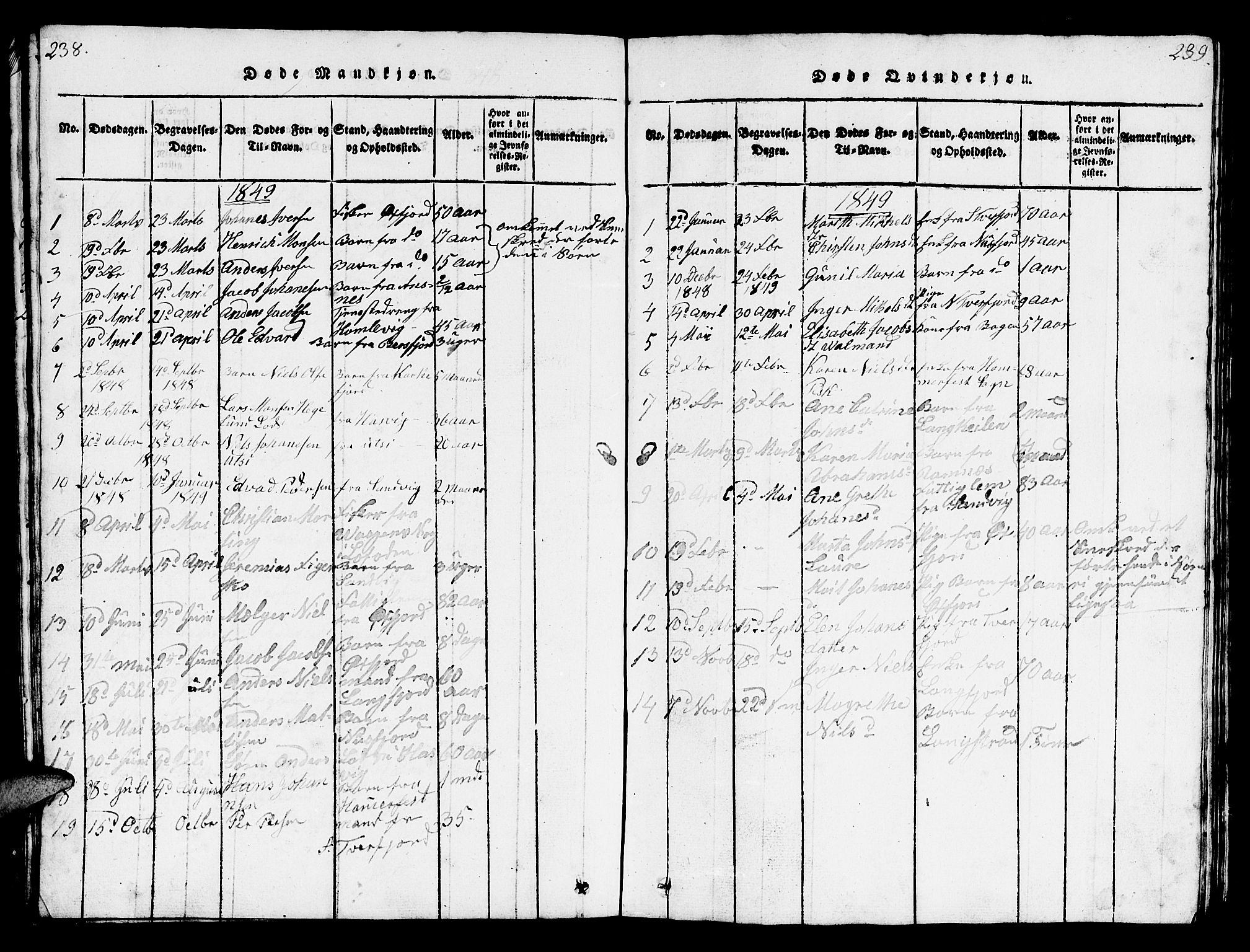 Loppa sokneprestkontor, SATØ/S-1339/H/Hb/L0001klokker: Parish register (copy) no. 1, 1820-1849, p. 238-239