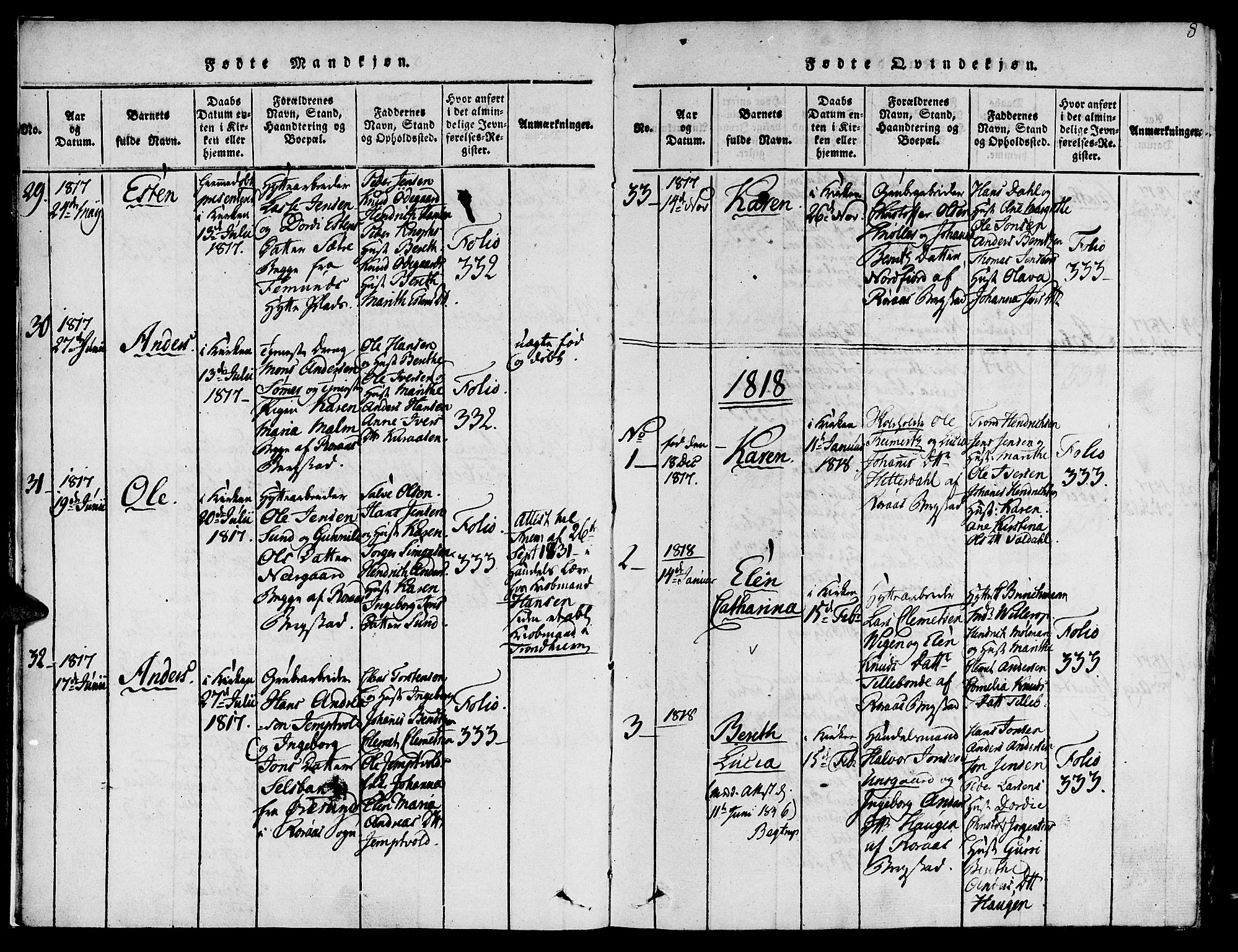 Ministerialprotokoller, klokkerbøker og fødselsregistre - Sør-Trøndelag, SAT/A-1456/681/L0929: Parish register (official) no. 681A07, 1817-1828, p. 8