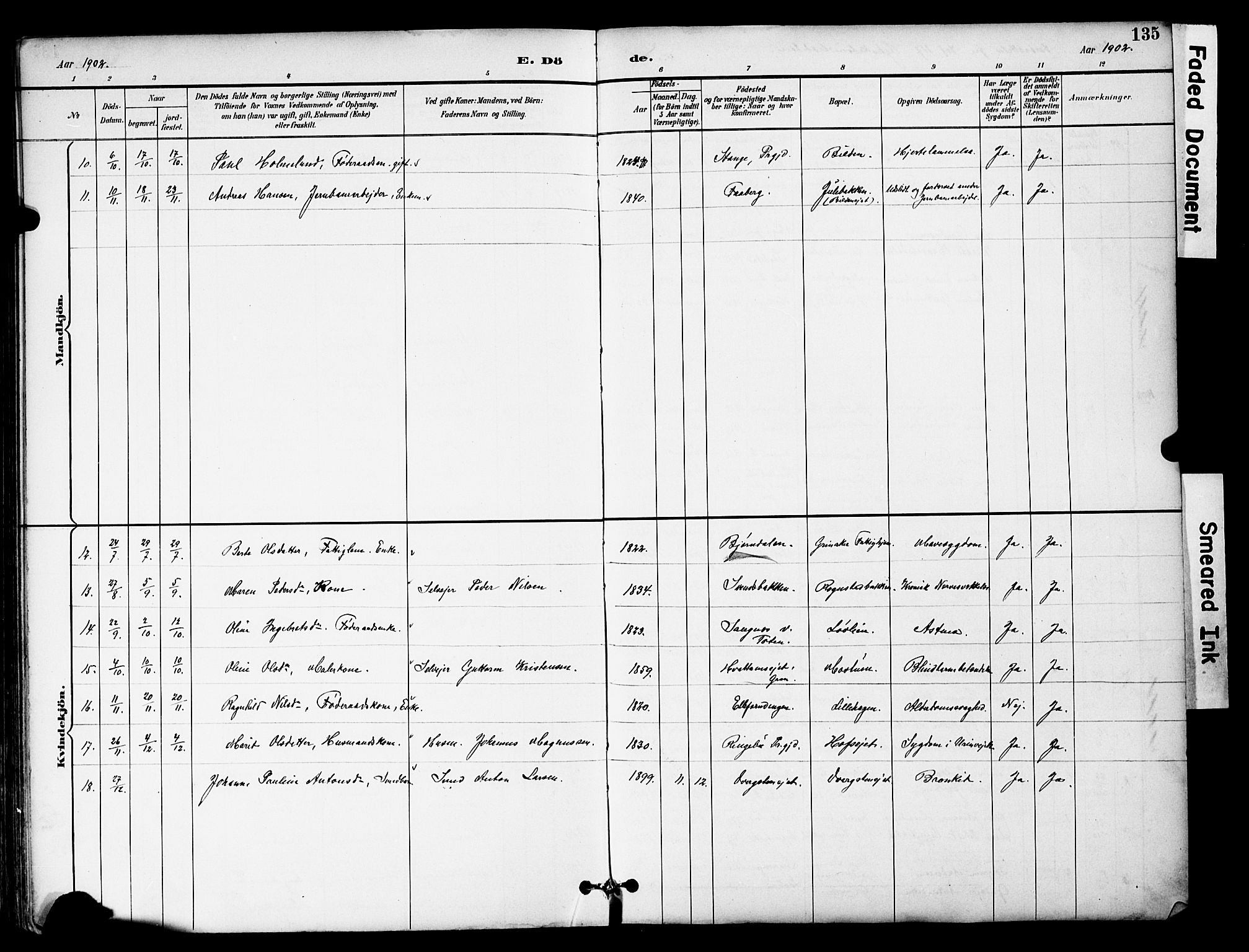 Brandbu prestekontor, SAH/PREST-114/H/Ha/Hab/L0006: Parish register (copy) no. 6, 1893-1902, p. 135