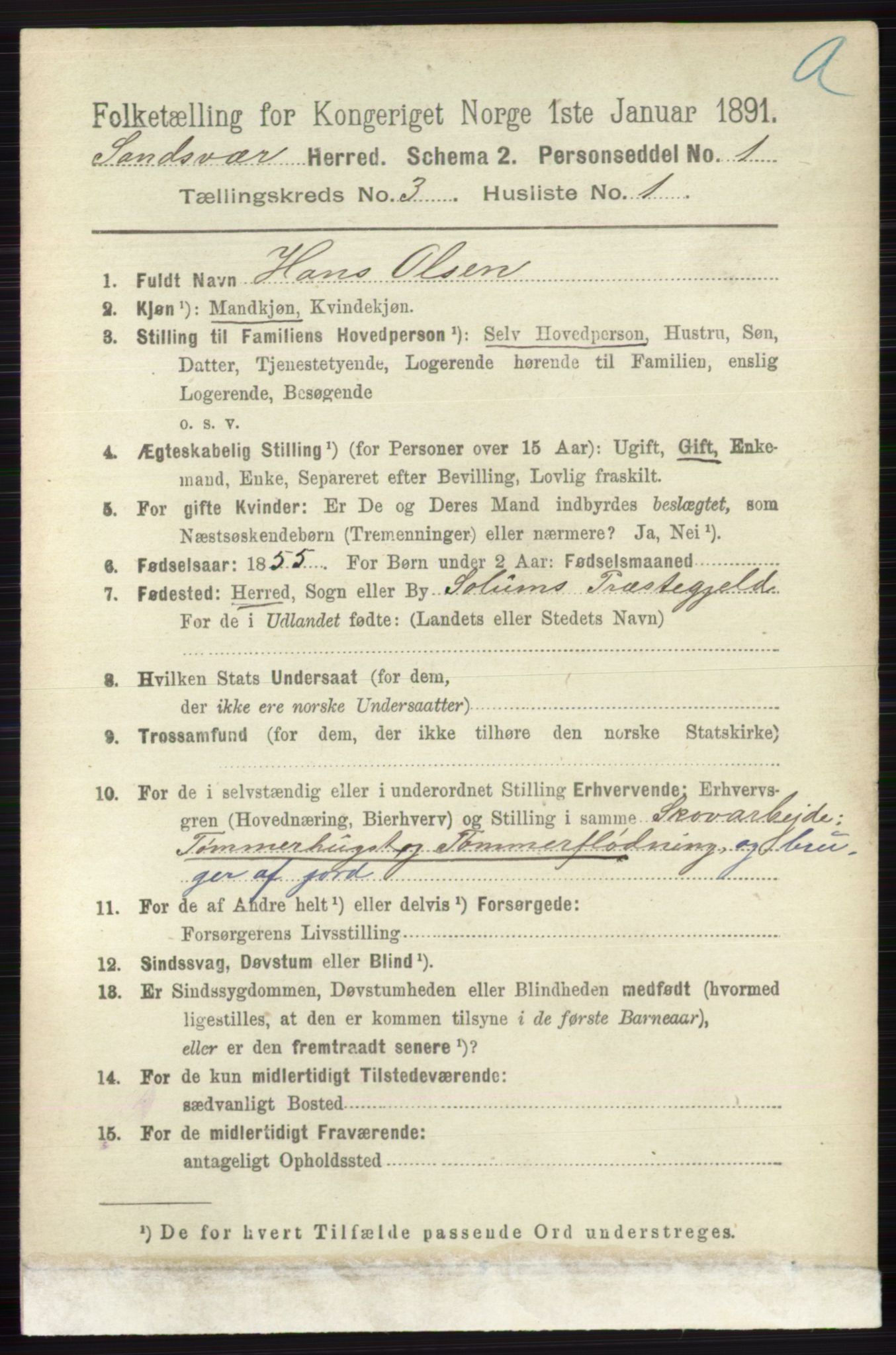 RA, 1891 census for 0629 Sandsvær, 1891, p. 1287