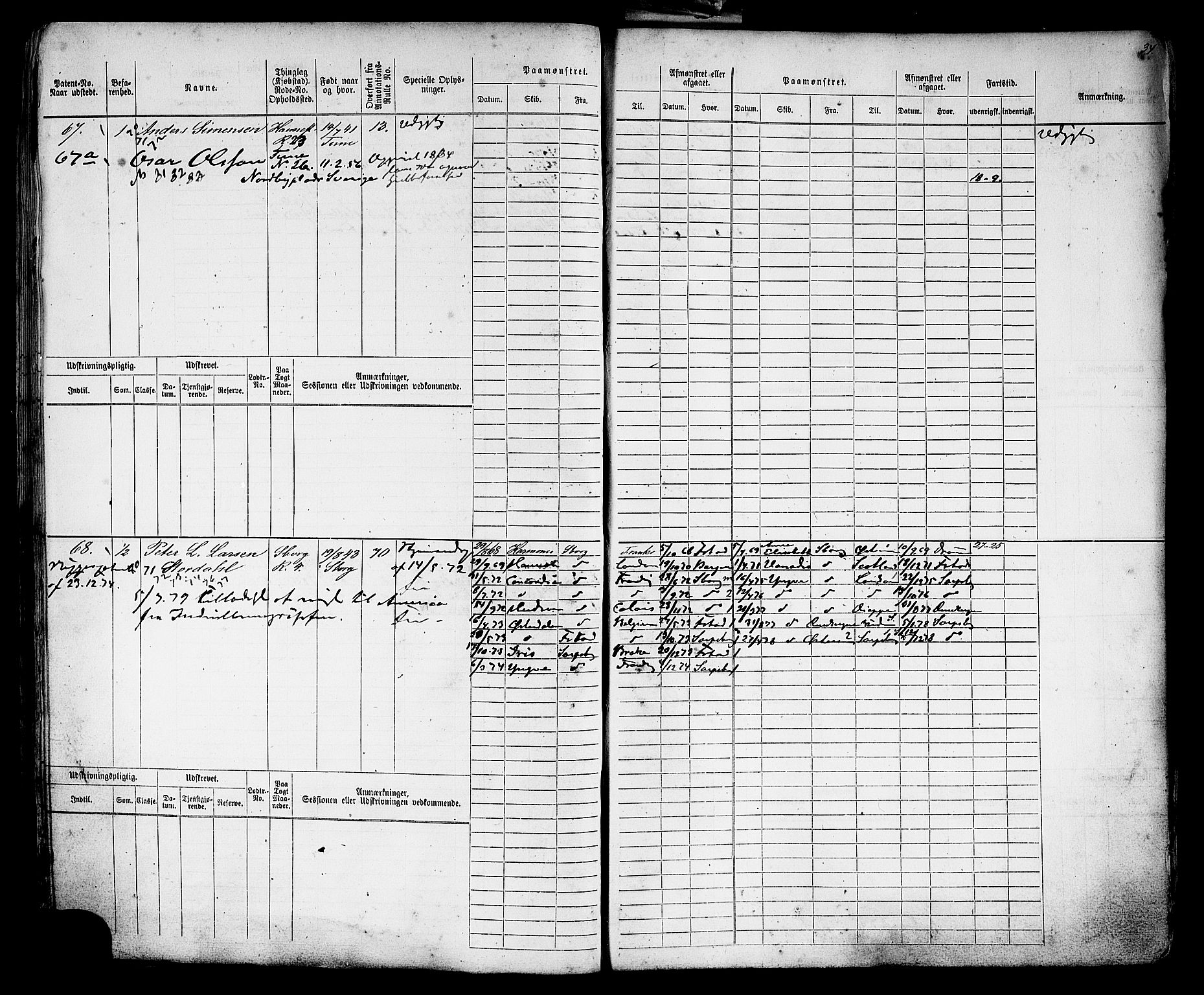 Sarpsborg mønstringskontor, AV/SAO-A-10569c/F/Fc/Fcb/L0004: Hovedrulle, 1868-1881, p. 37