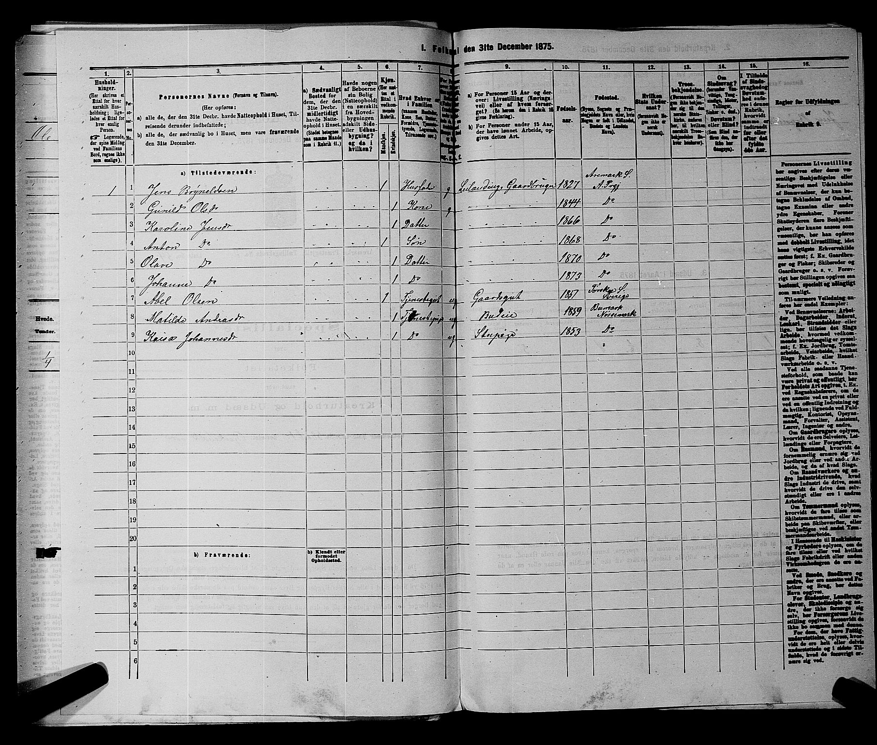 RA, 1875 census for 0118P Aremark, 1875, p. 503