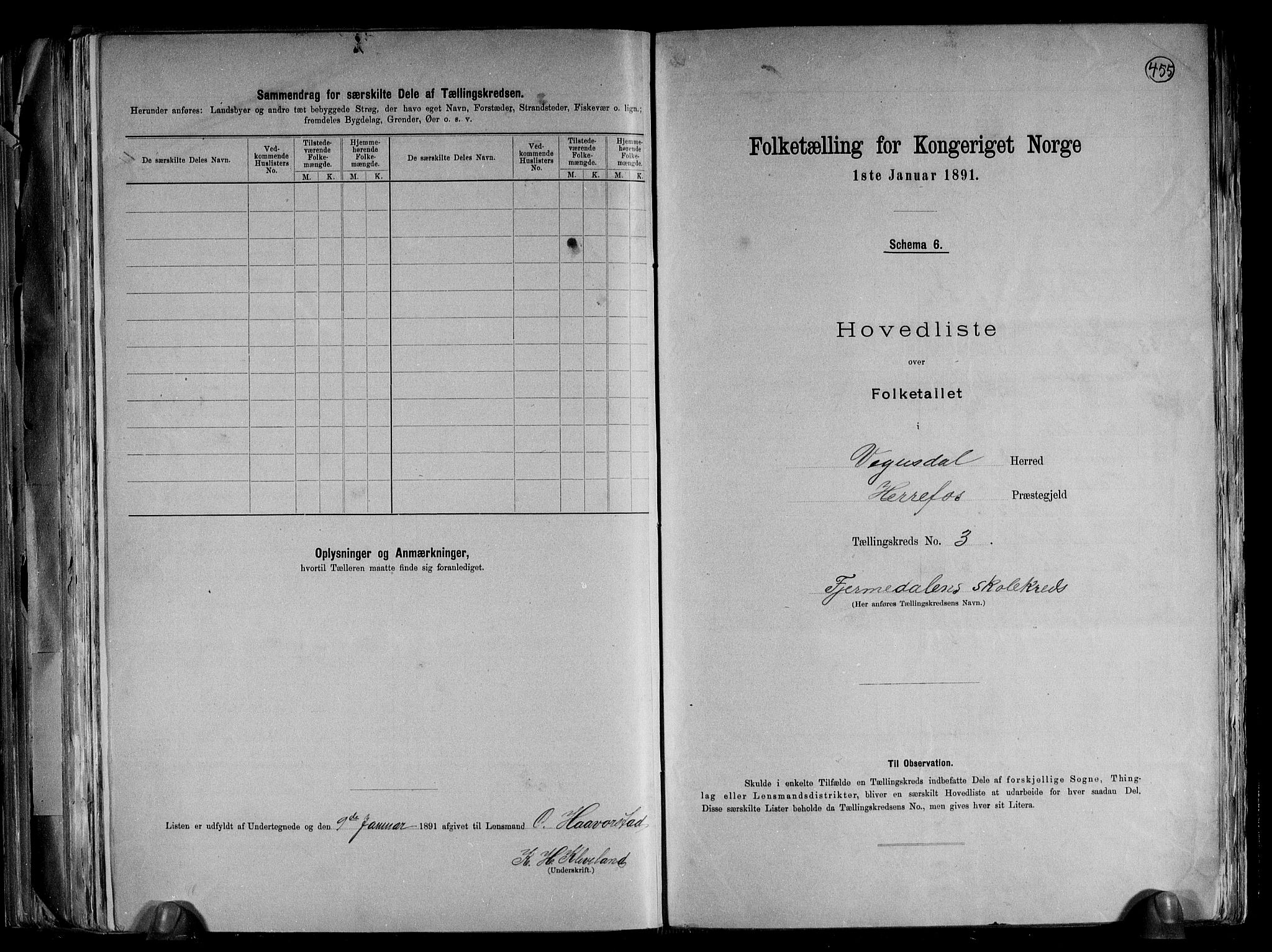 RA, 1891 census for 0934 Vegusdal, 1891, p. 9