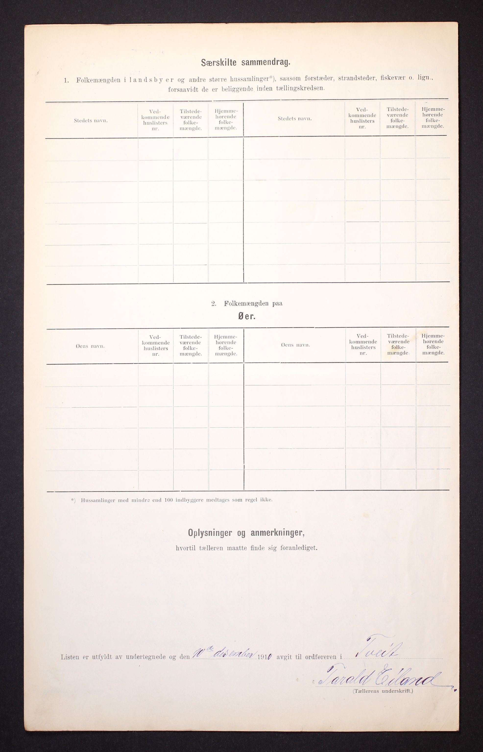 RA, 1910 census for Tveit, 1910, p. 13