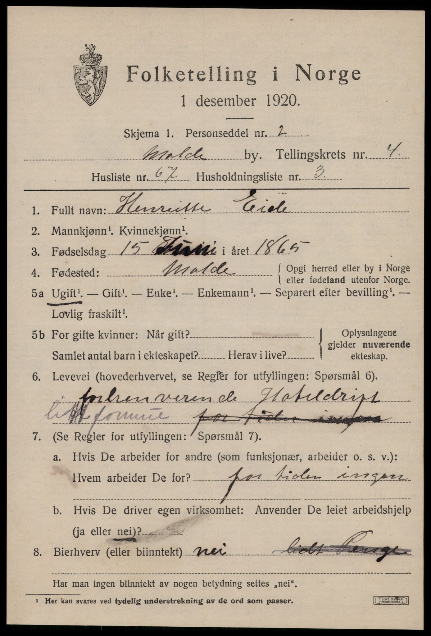 SAT, 1920 census for Molde, 1920, p. 6277