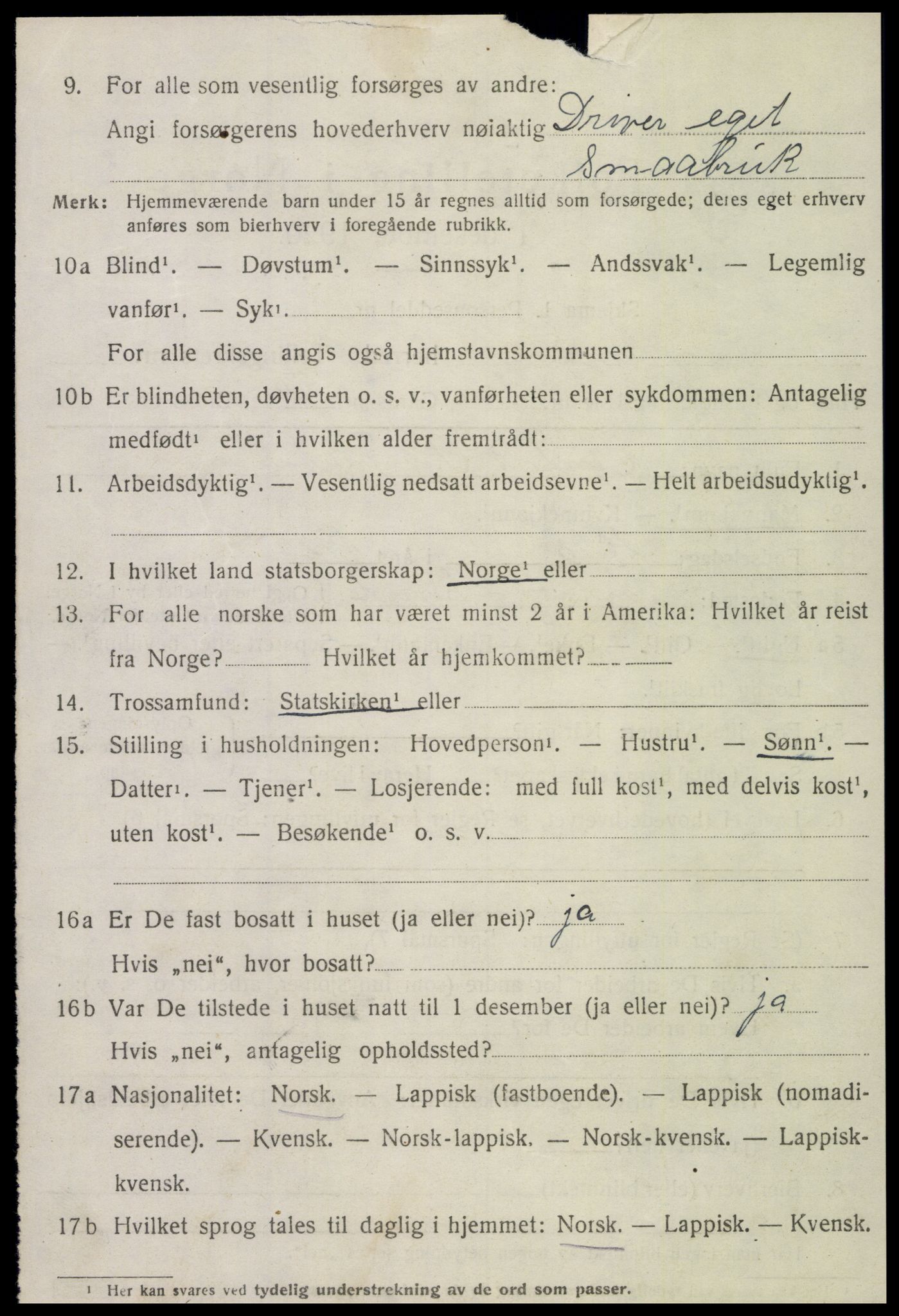 SAT, 1920 census for Inderøy, 1920, p. 4206