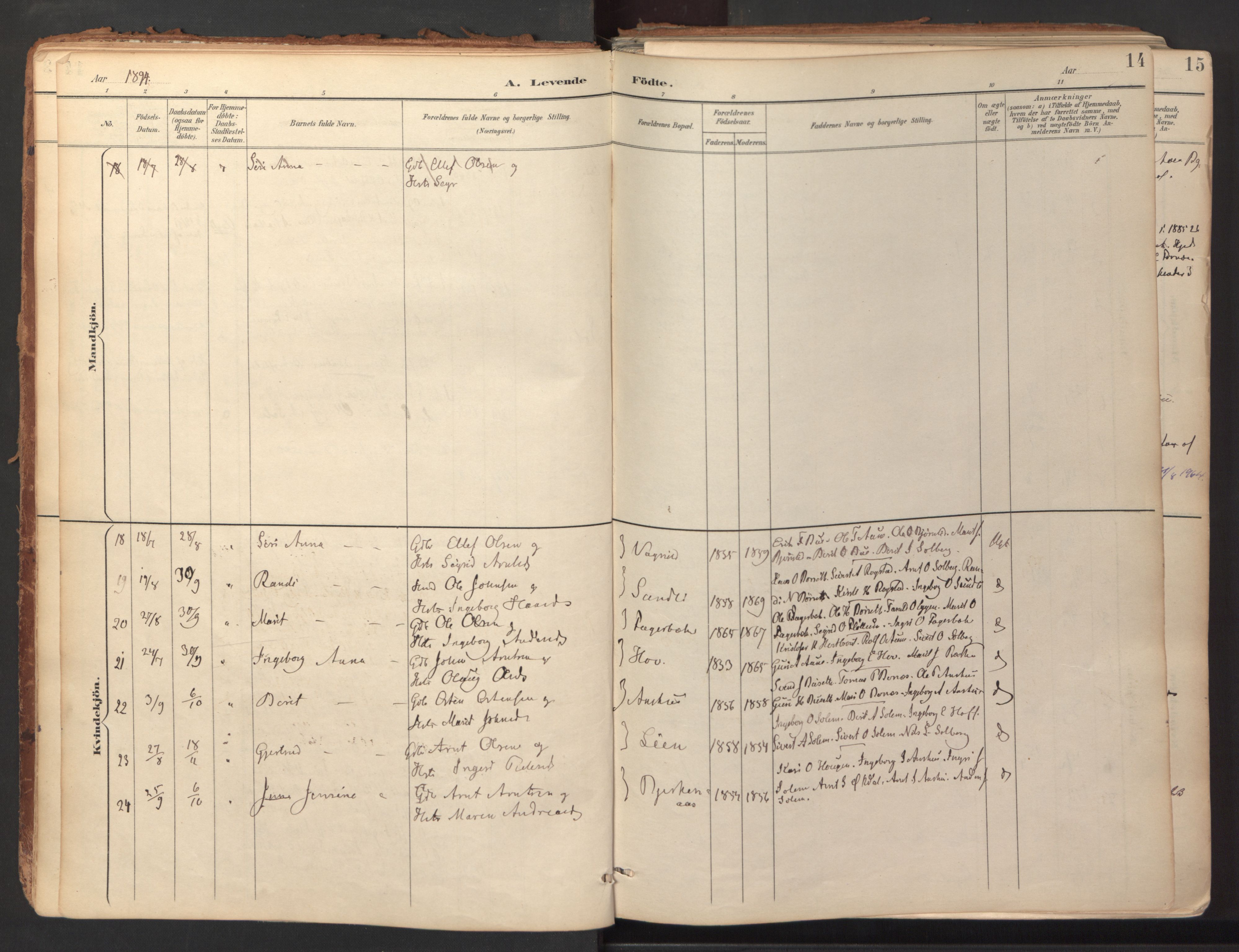 Ministerialprotokoller, klokkerbøker og fødselsregistre - Sør-Trøndelag, SAT/A-1456/689/L1041: Parish register (official) no. 689A06, 1891-1923, p. 14