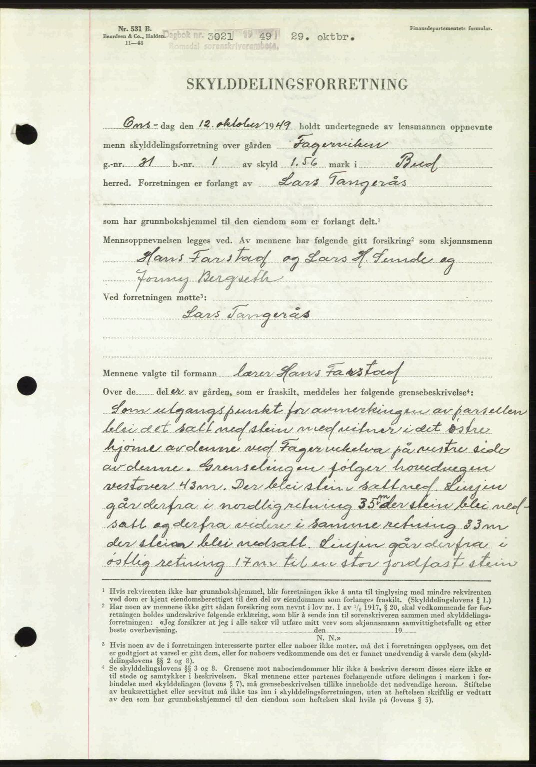 Romsdal sorenskriveri, AV/SAT-A-4149/1/2/2C: Mortgage book no. A31, 1949-1949, Diary no: : 3021/1949