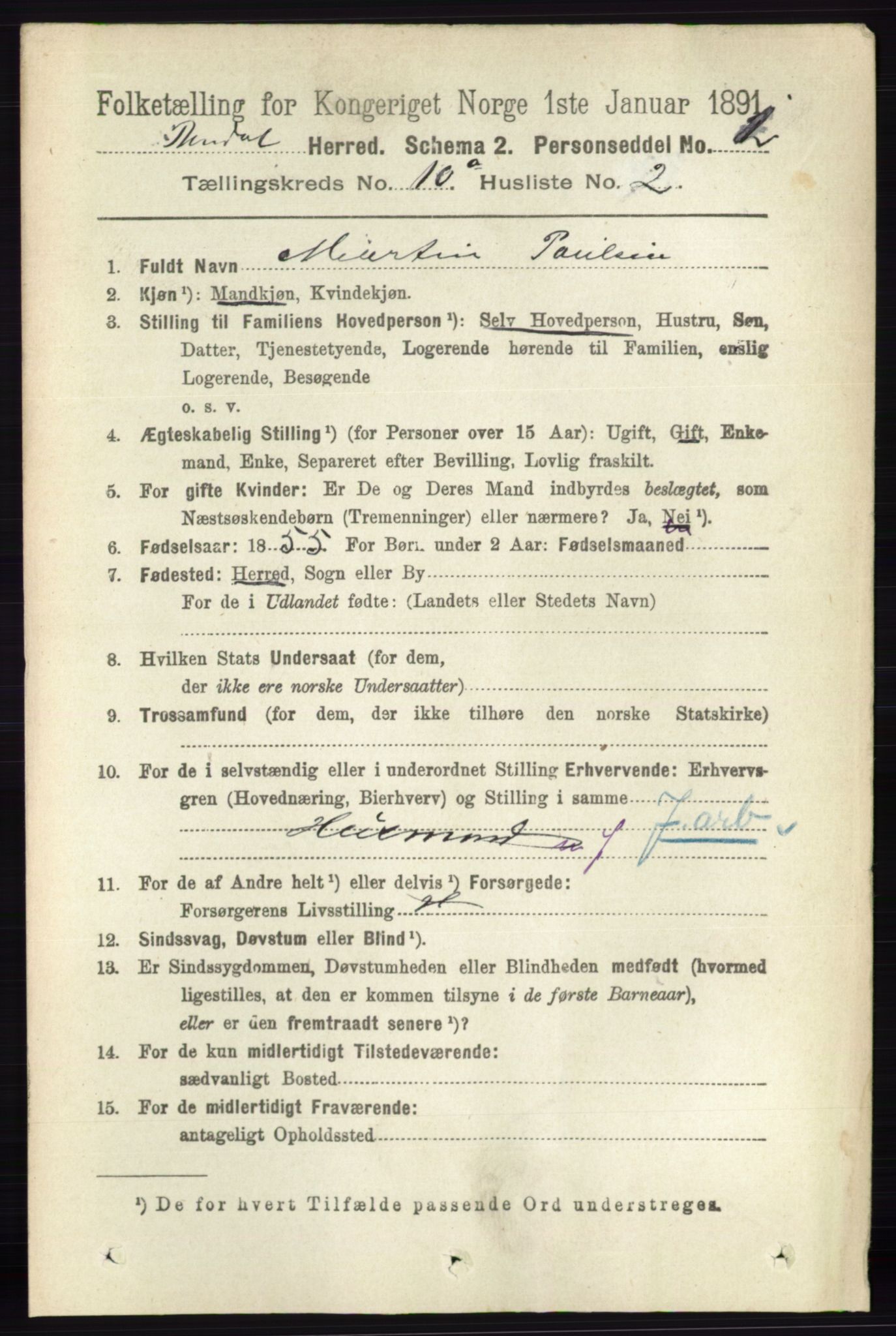RA, 1891 census for 0416 Romedal, 1891, p. 4818