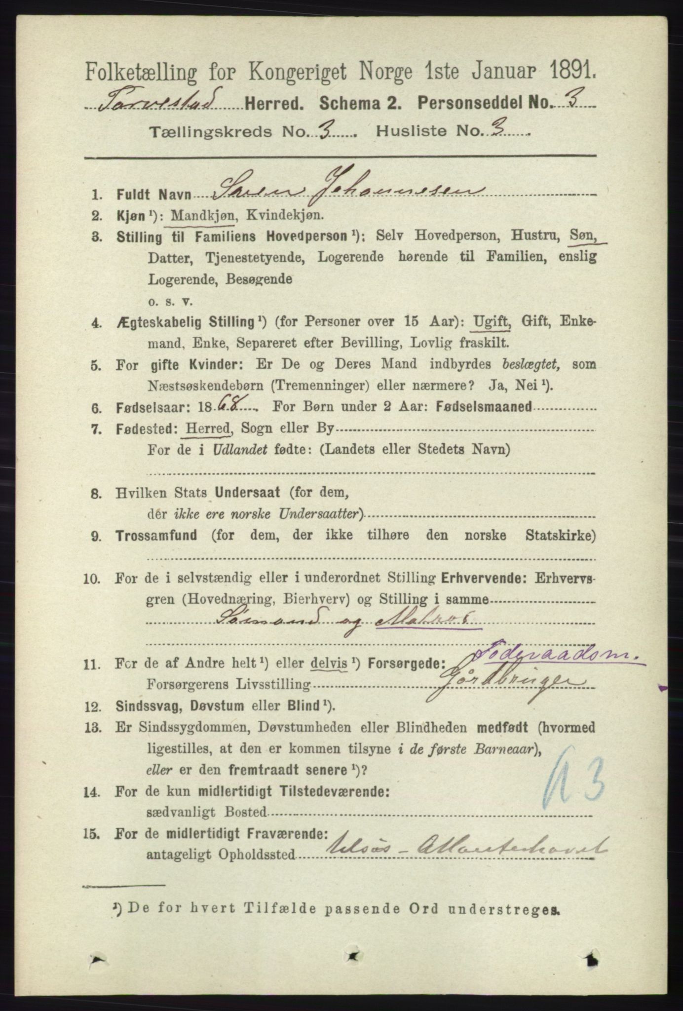 RA, 1891 census for 1152 Torvastad, 1891, p. 964