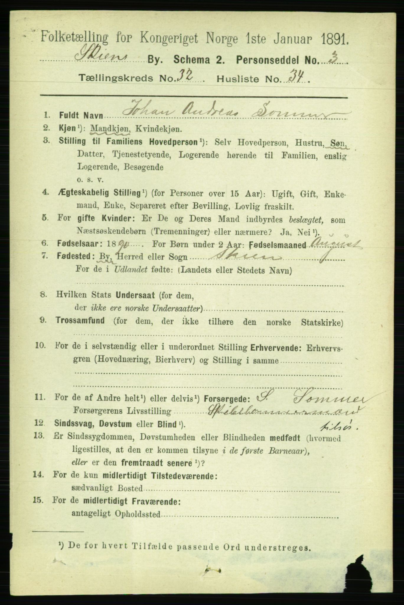 RA, 1891 census for 0806 Skien, 1891, p. 7488