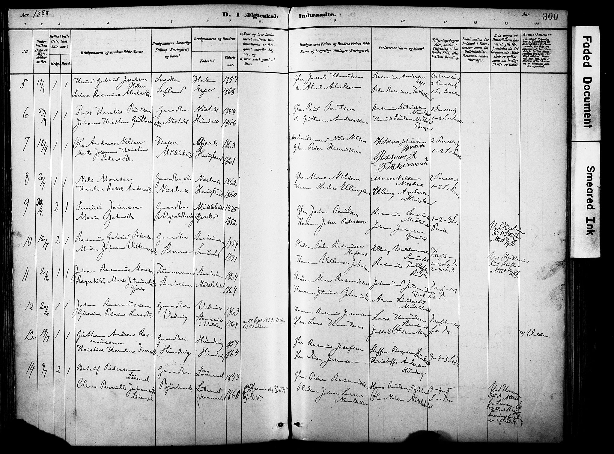 Eid sokneprestembete, AV/SAB-A-82301/H/Haa/Haab/L0001: Parish register (official) no. B 1, 1879-1906, p. 300