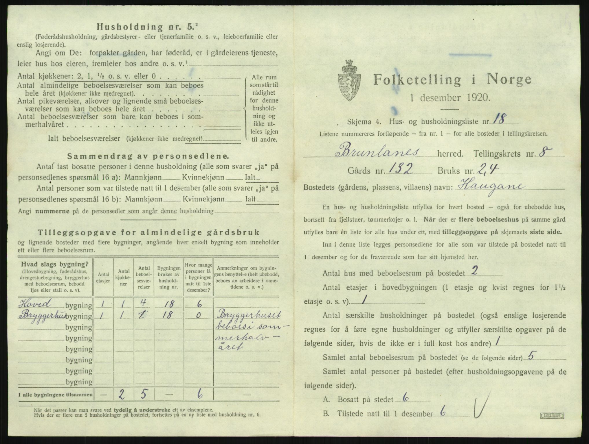 SAKO, 1920 census for Brunlanes, 1920, p. 1067