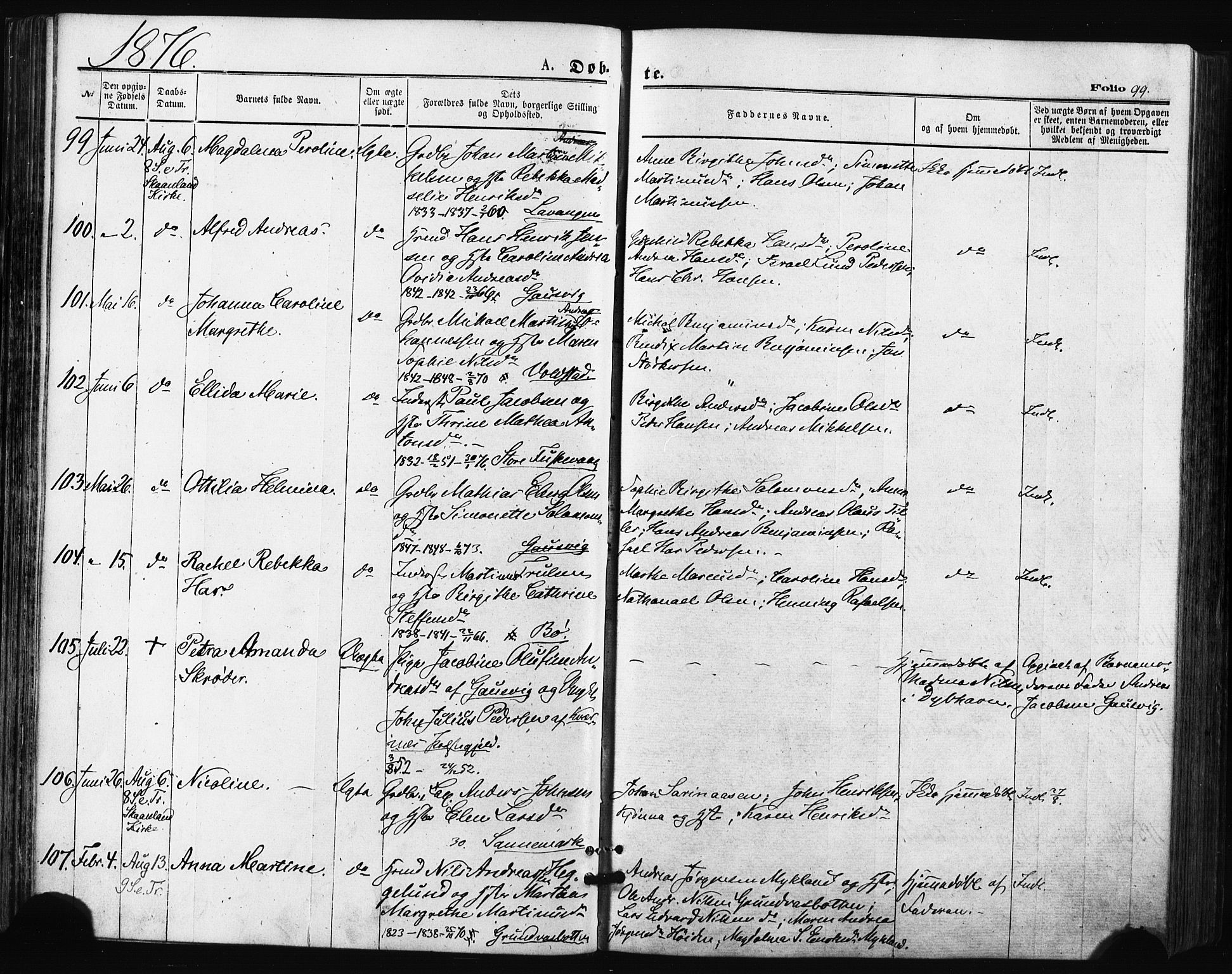 Trondenes sokneprestkontor, SATØ/S-1319/H/Ha/L0013kirke: Parish register (official) no. 13, 1870-1878, p. 99