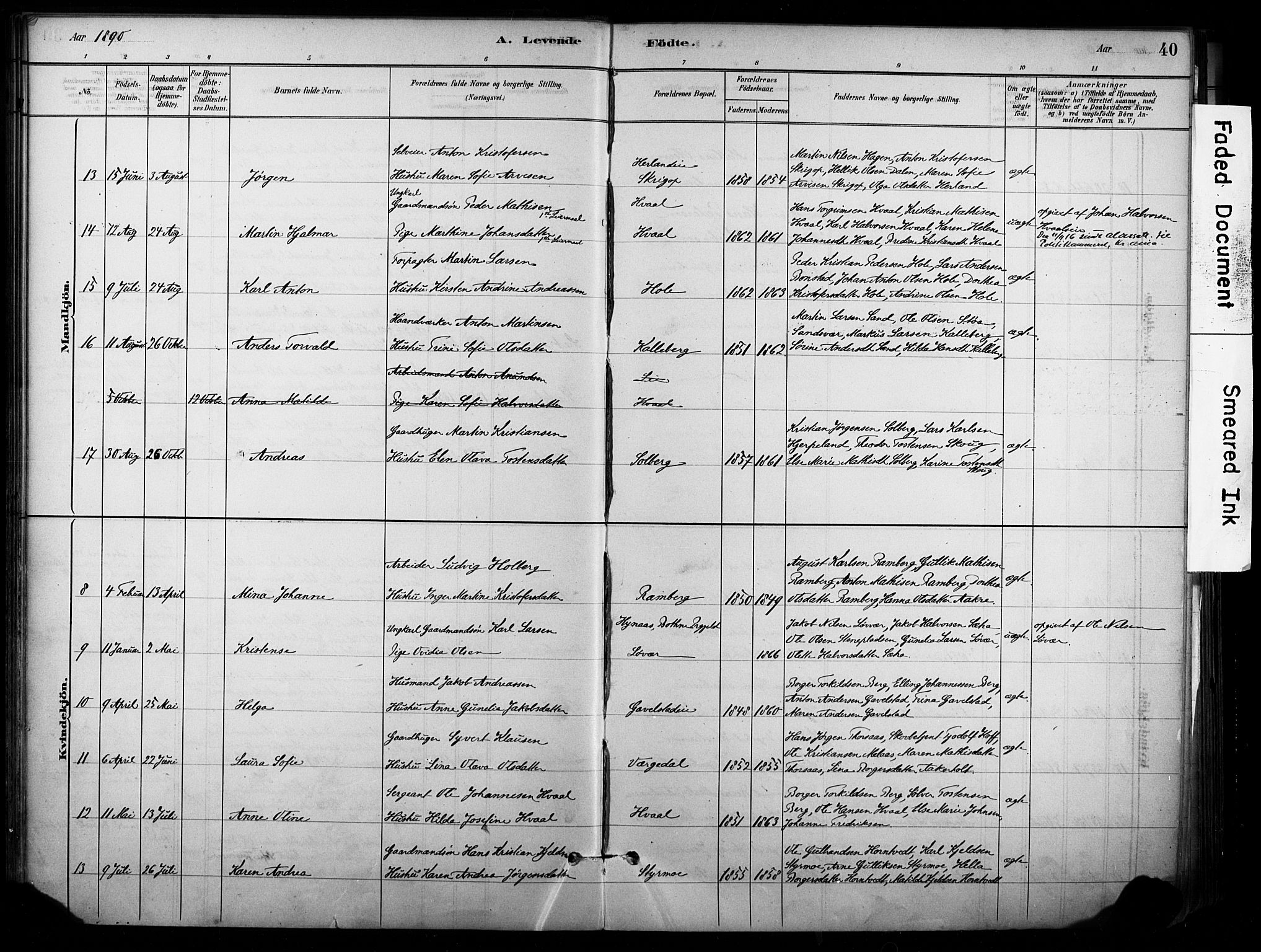 Lardal kirkebøker, AV/SAKO-A-350/F/Fb/L0001: Parish register (official) no. II 1, 1881-1911, p. 40