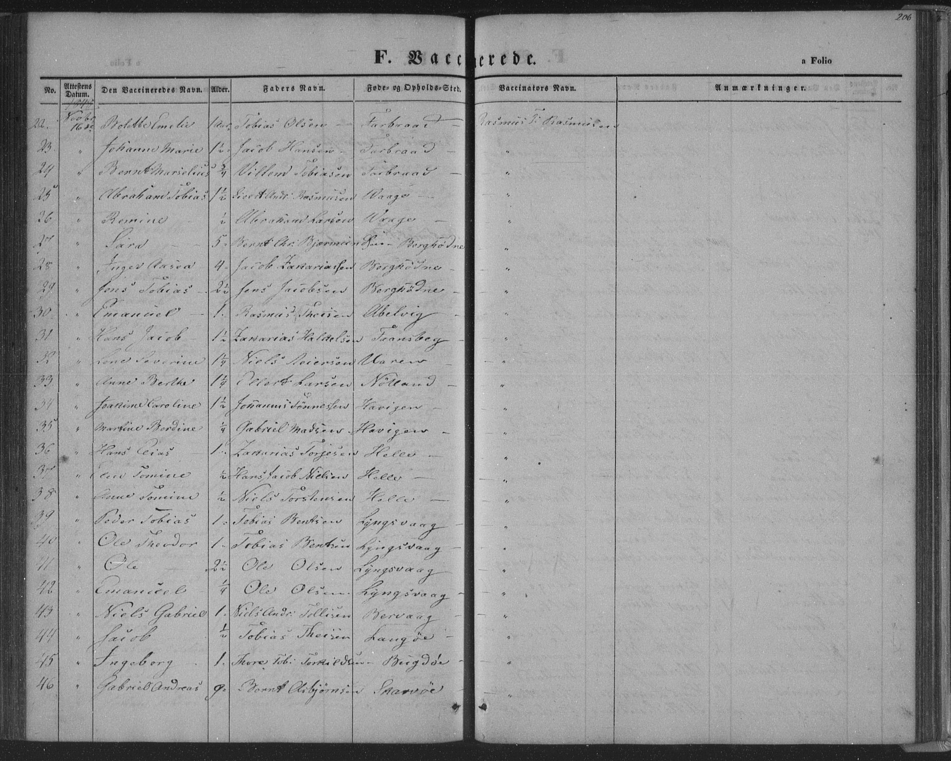 Herad sokneprestkontor, SAK/1111-0018/F/Fa/Fab/L0003: Parish register (official) no. A 3, 1844-1853, p. 206