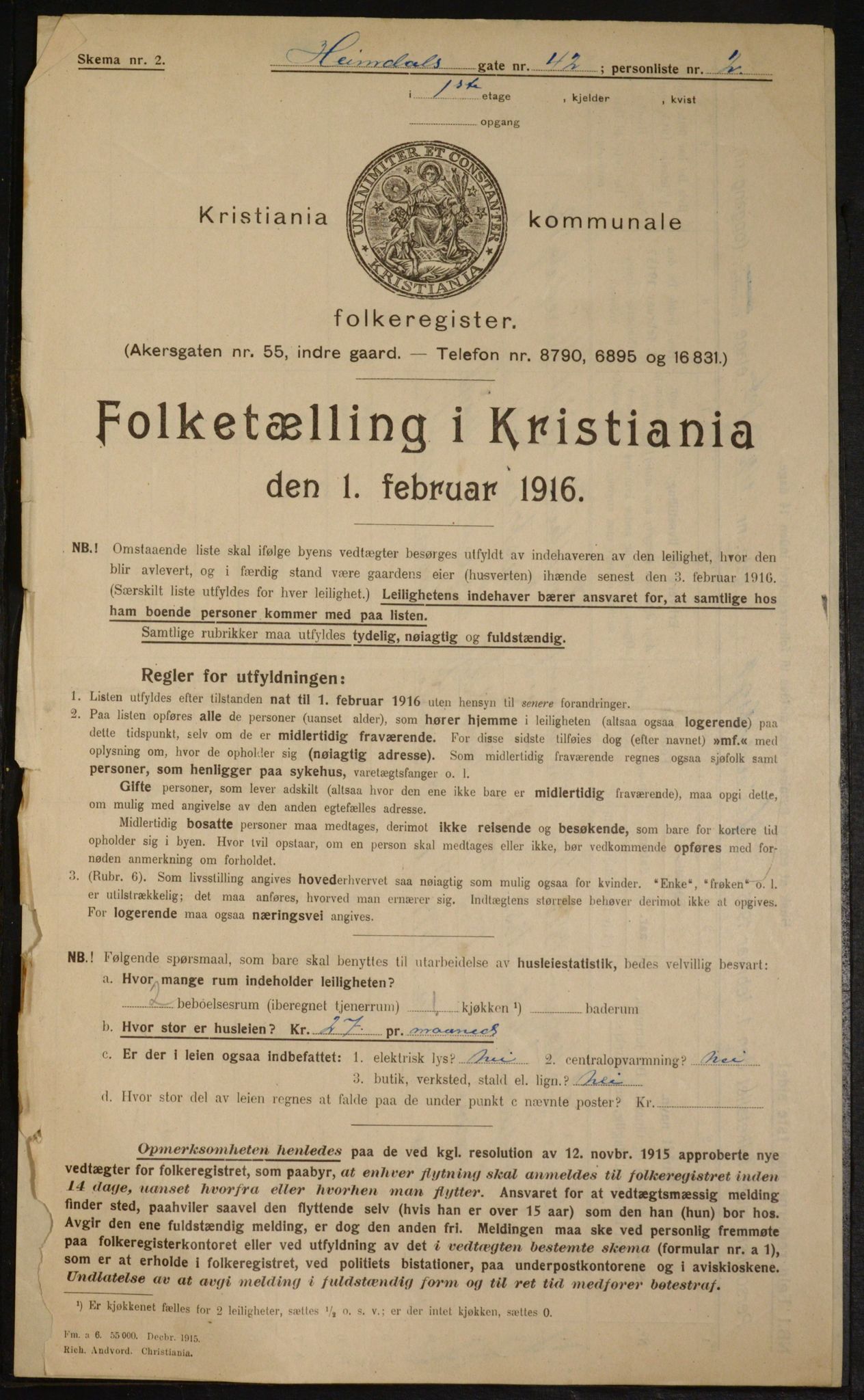 OBA, Municipal Census 1916 for Kristiania, 1916, p. 38050